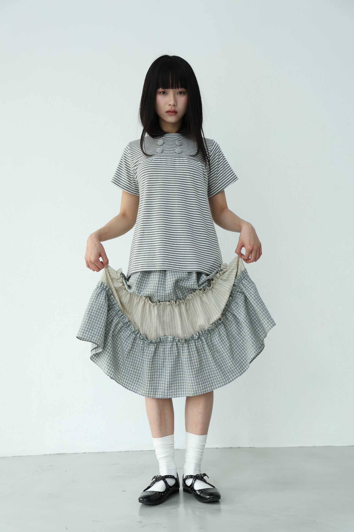 Striped loose button-down top