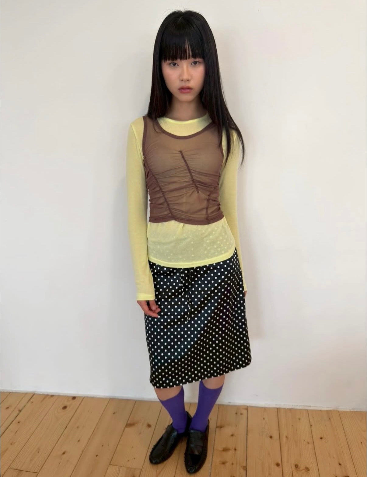 Satin Polka Dot Midi Skirt