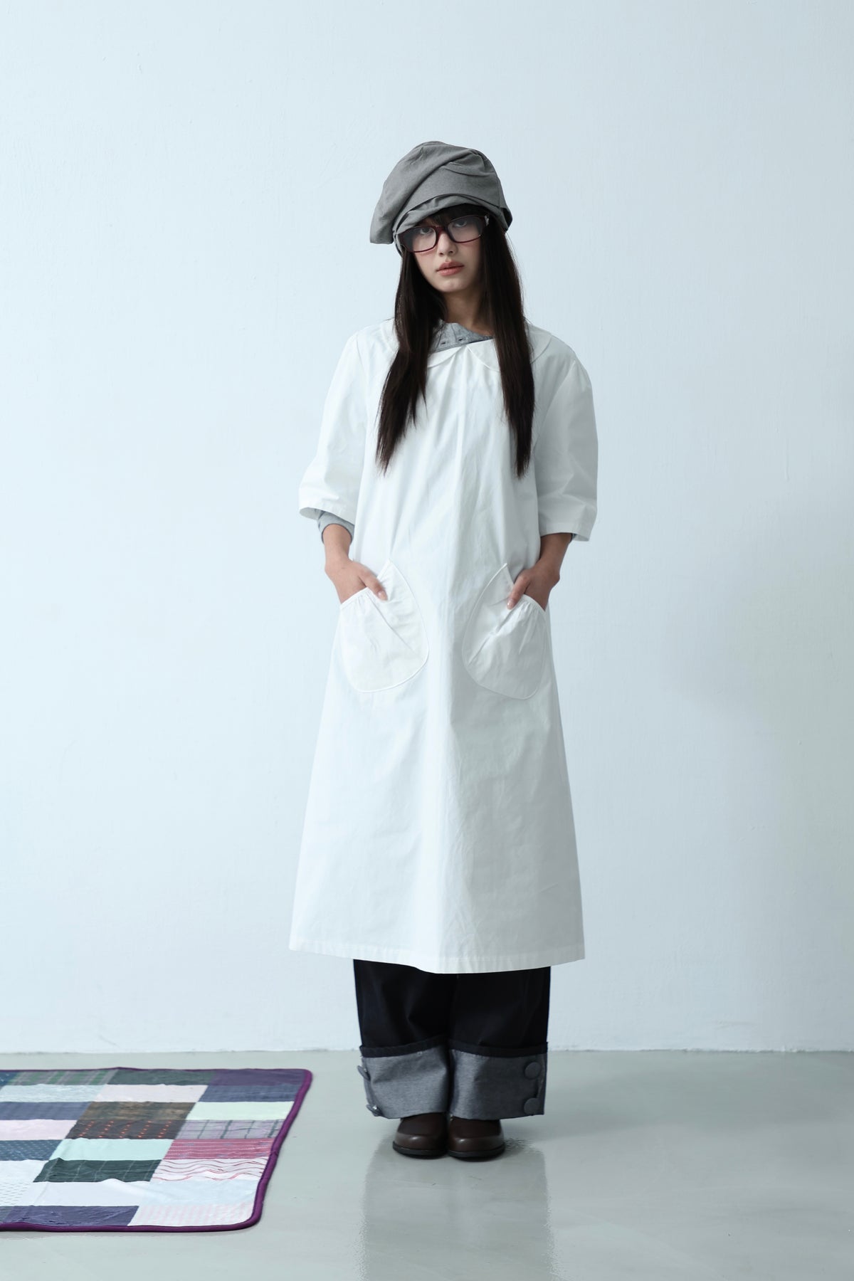 Cream Collar Pocket Dress