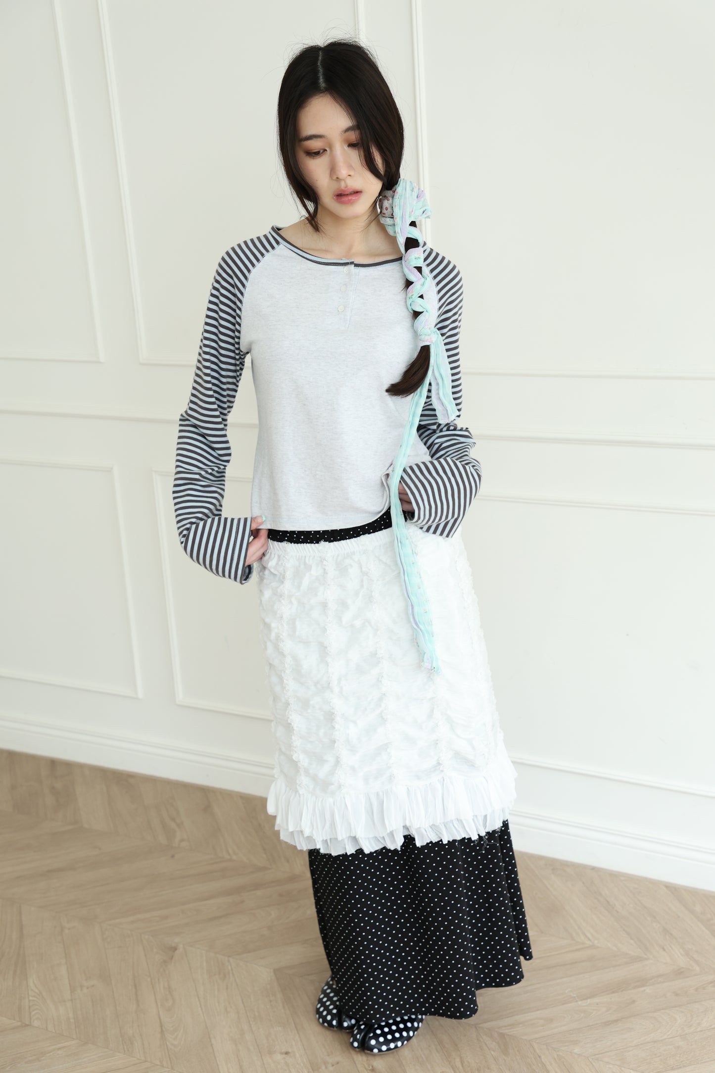 Elastic polka dot maxi dress