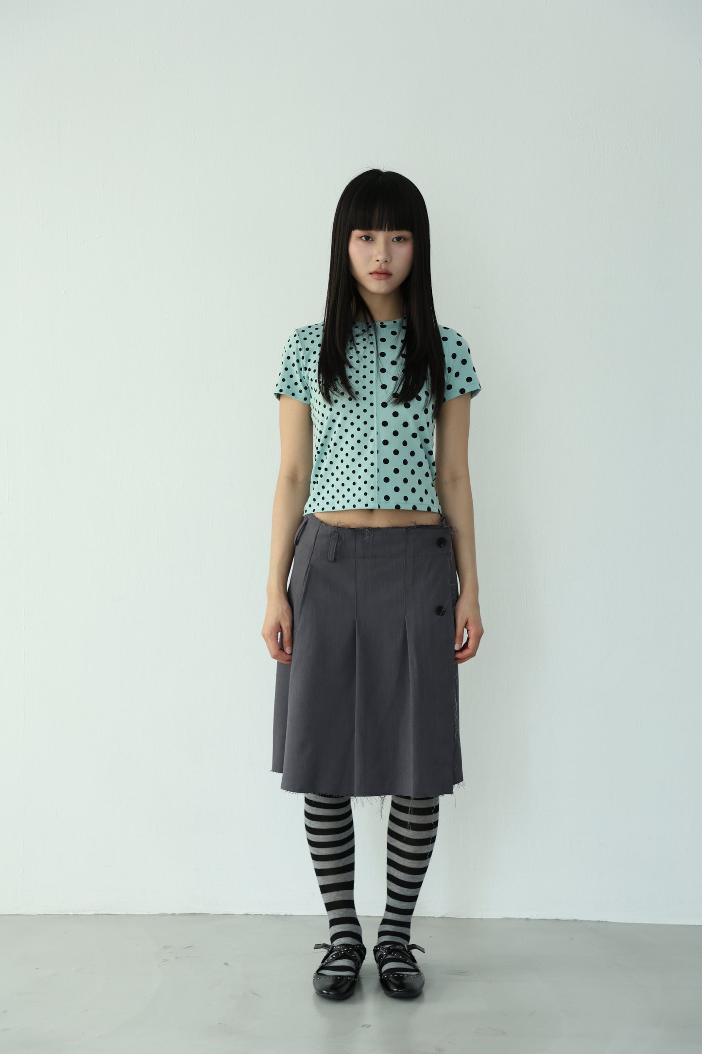 polka dot patchwork short-sleeved top