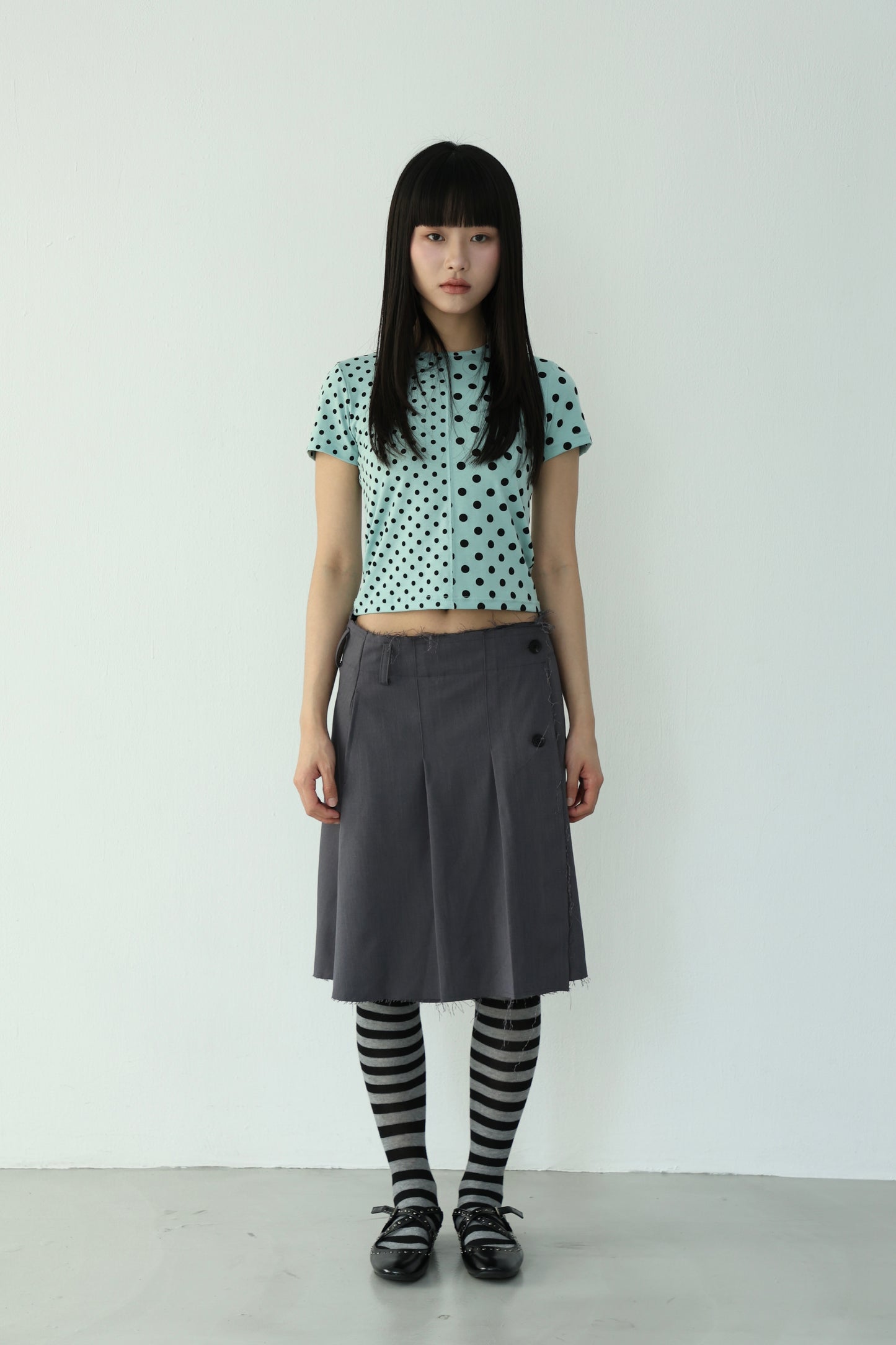 polka dot patchwork short-sleeved top