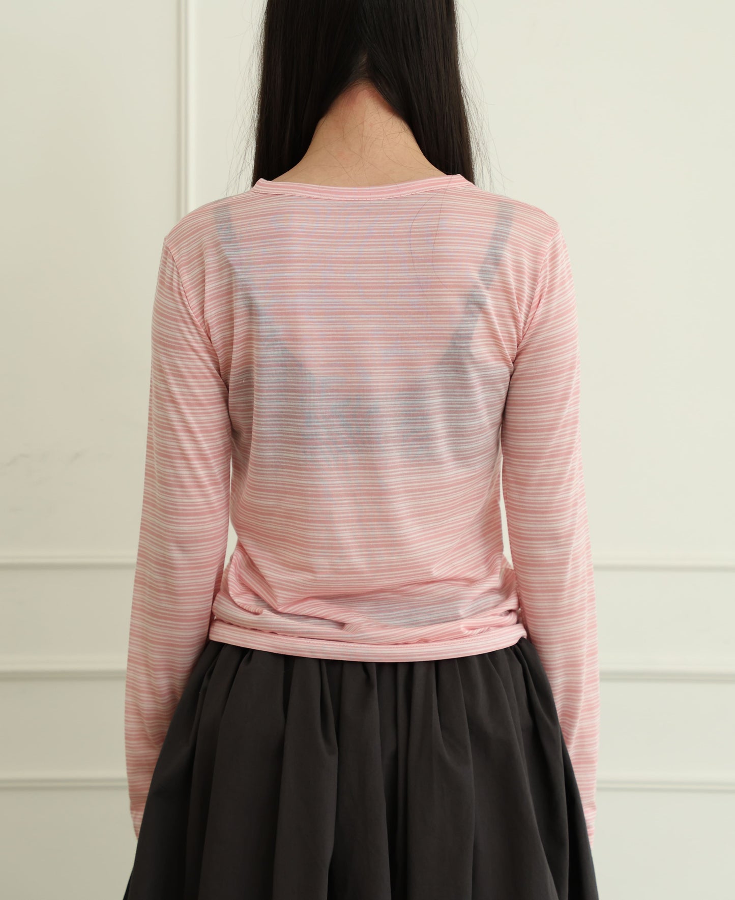Sheer pinstriped long-sleeved top