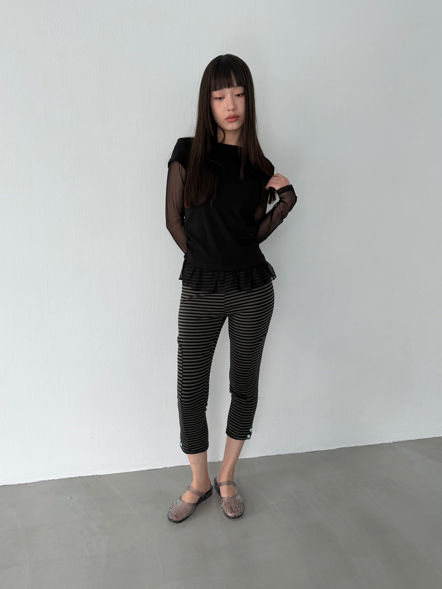 Faux Layer Mixed Fabric Top
