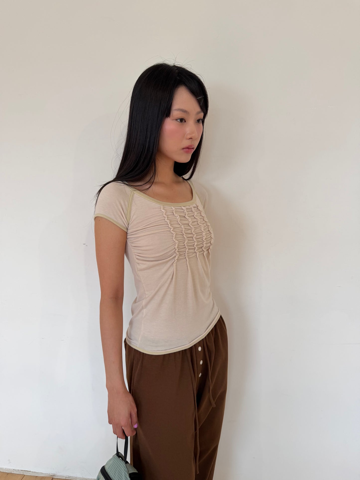 Contrast Trim Ruched Top