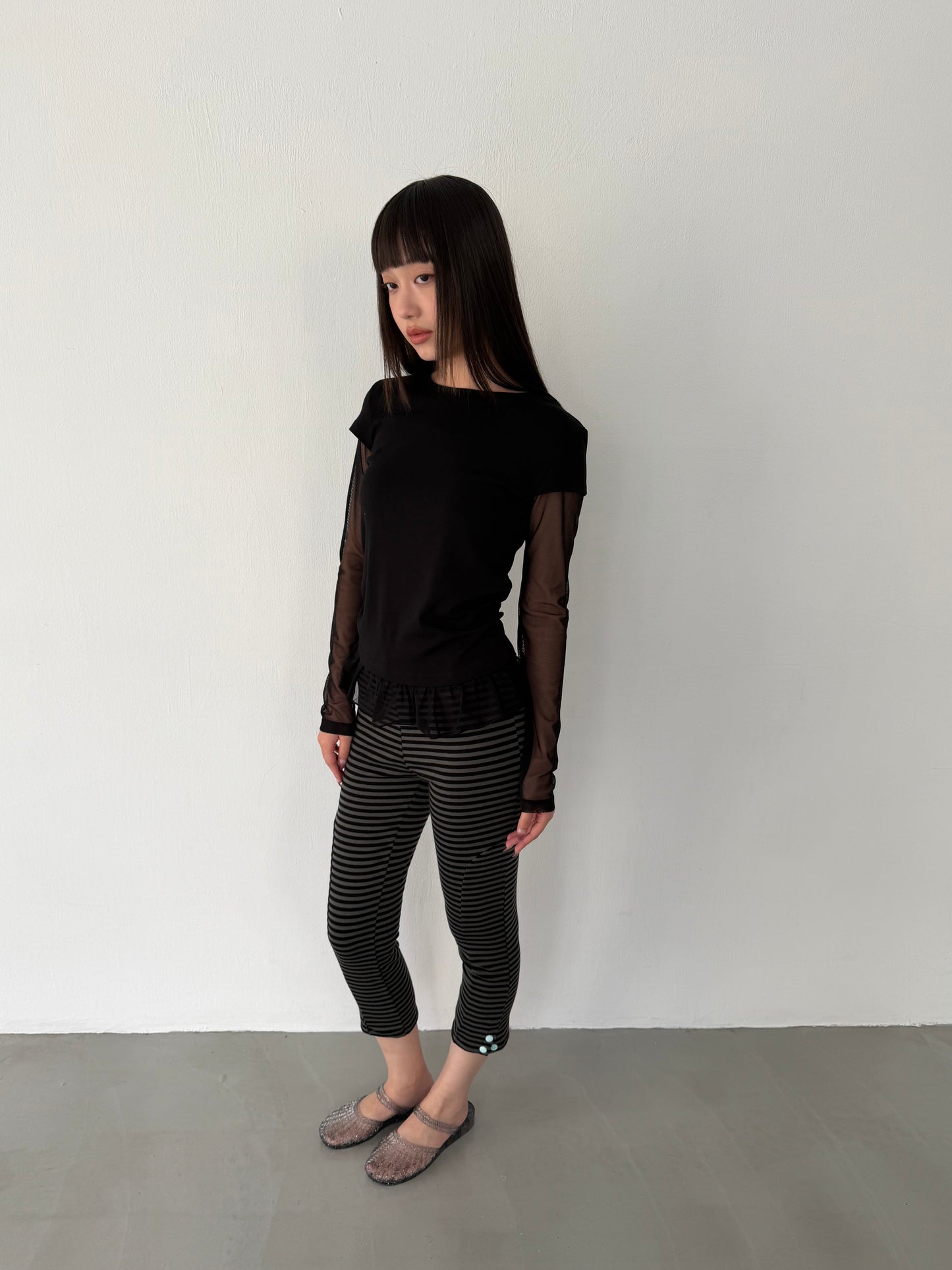 Faux Layer Mixed Fabric Top
