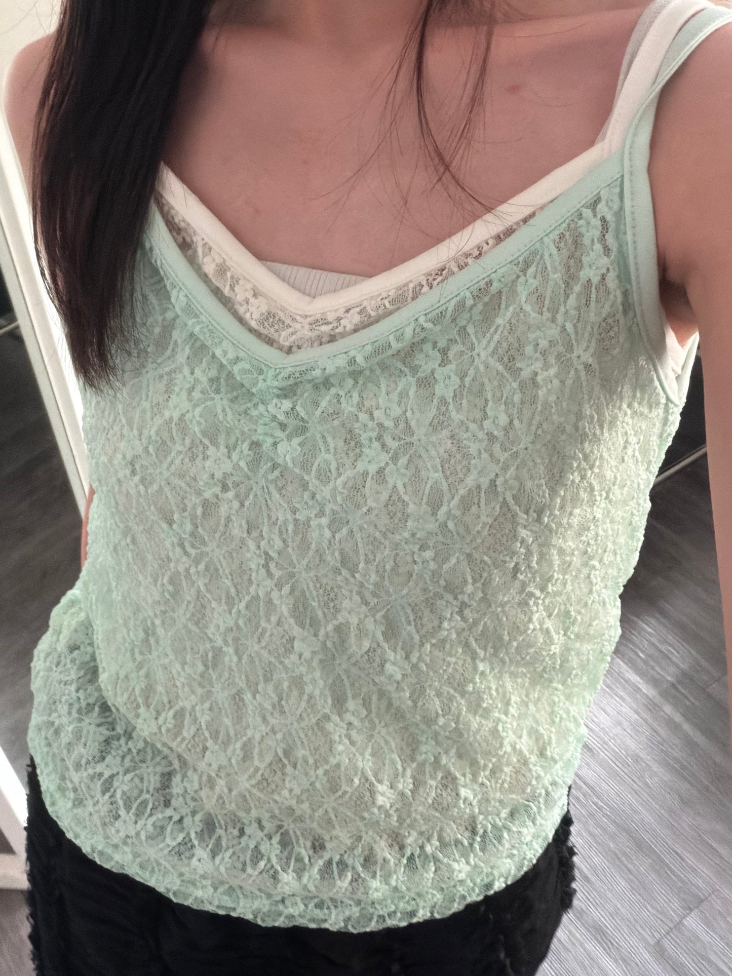 Lace sheer V-neck spaghetti strap vest