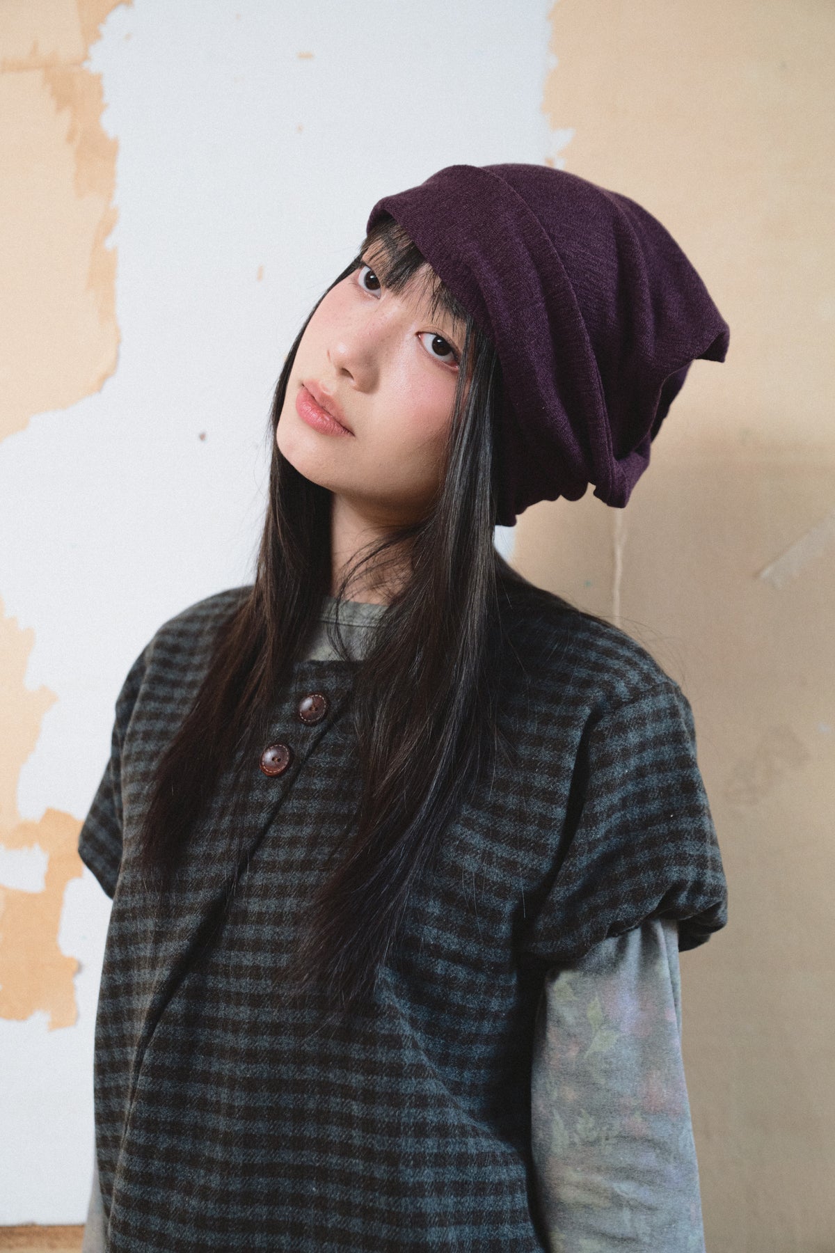 Collared button knit hat