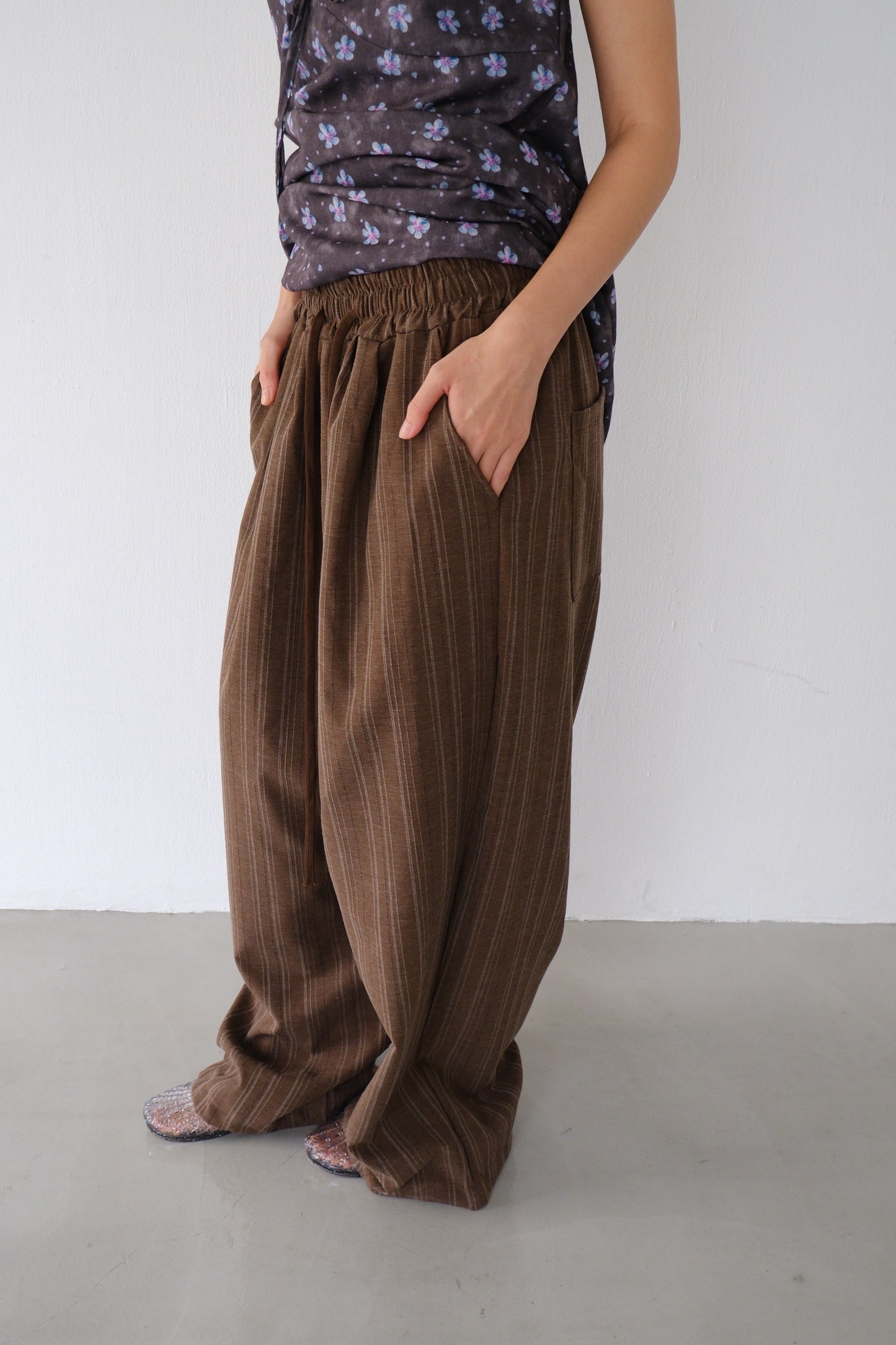 Retro loose striped straight leg pants