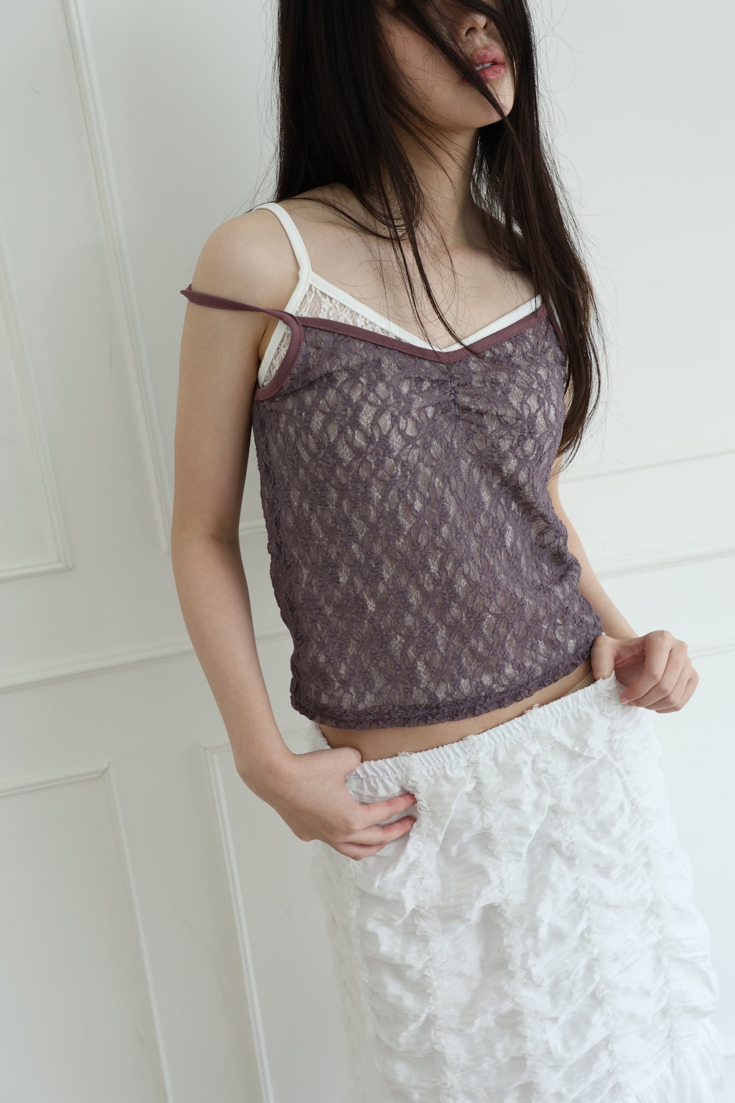 Lace sheer V-neck spaghetti strap vest