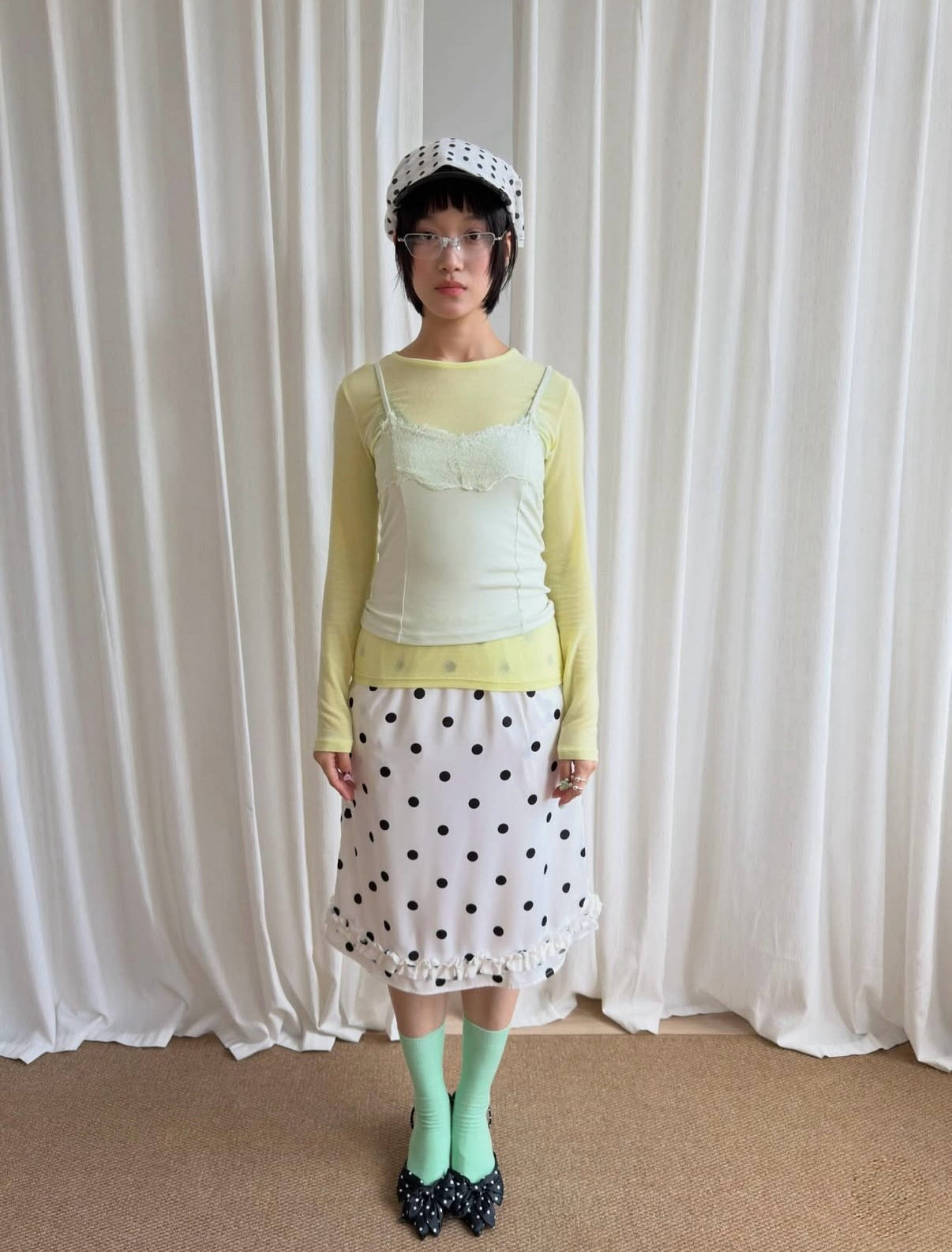 Polka Dot Ruffle Midi Skirt