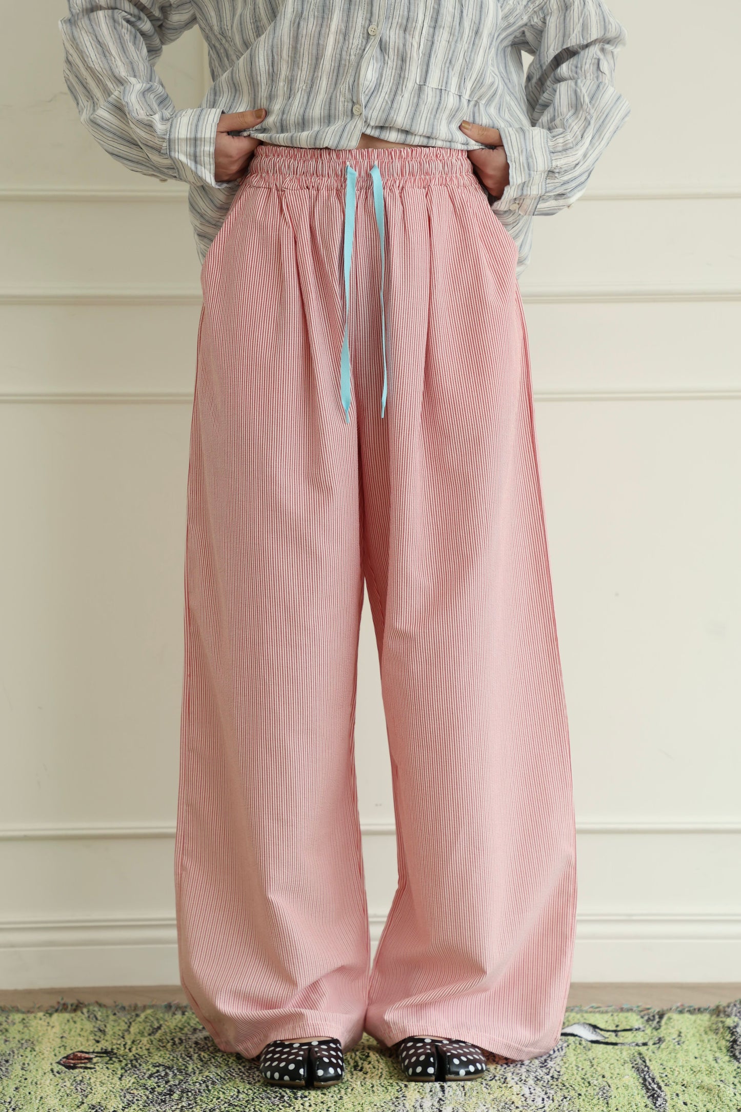 Striped loose straight leg pants