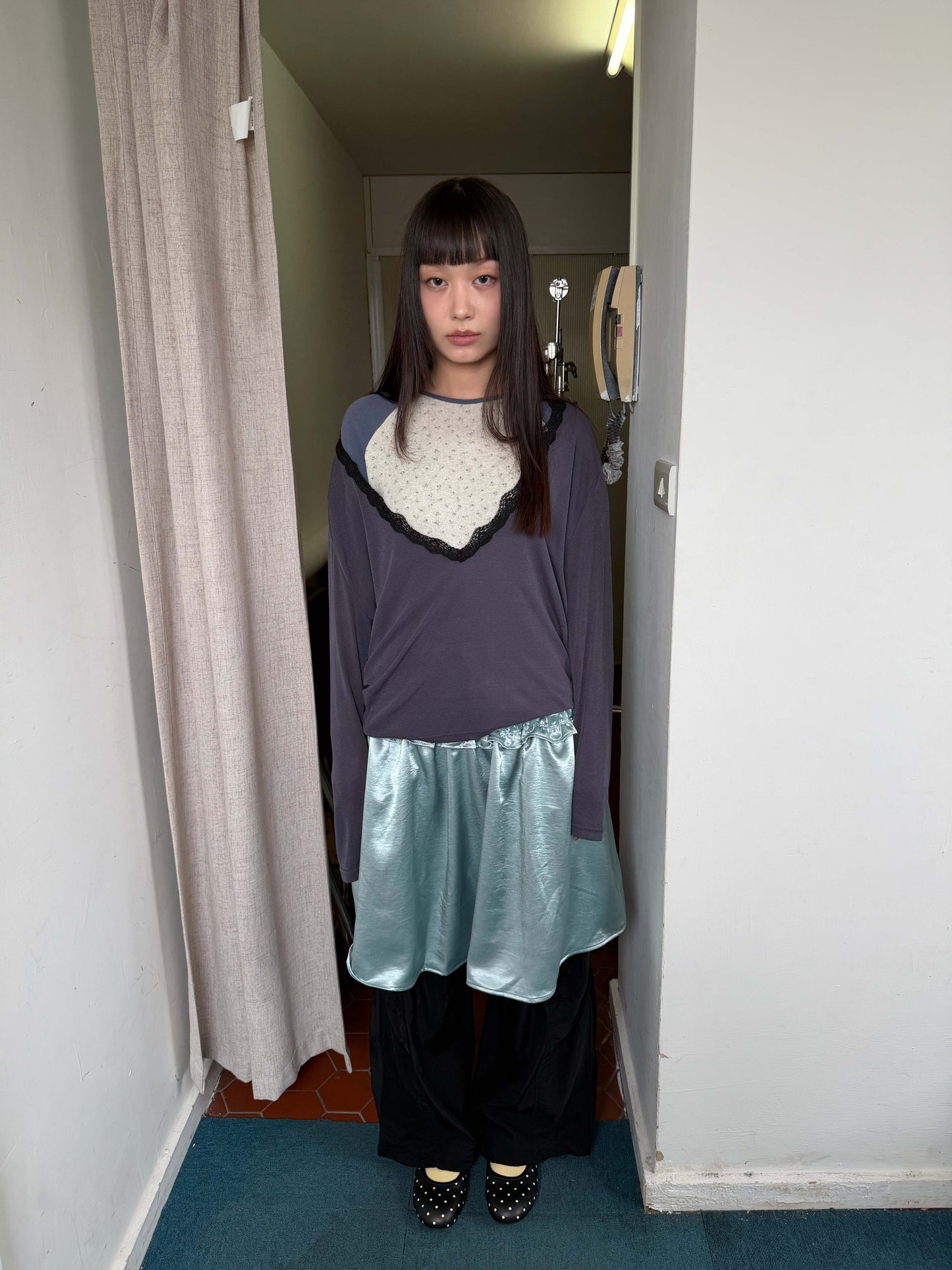 Satin pleated midi skirt
