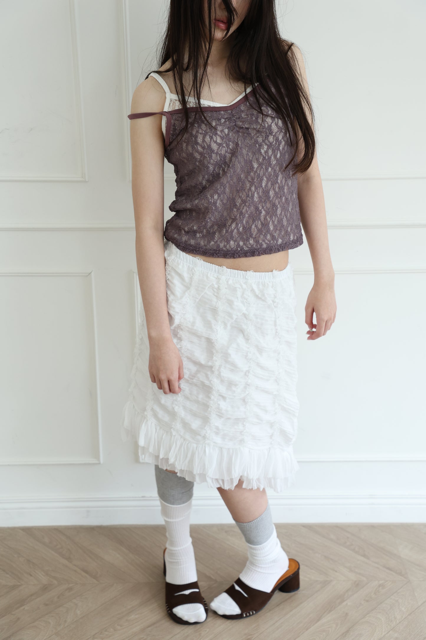 Lace sheer V-neck spaghetti strap vest