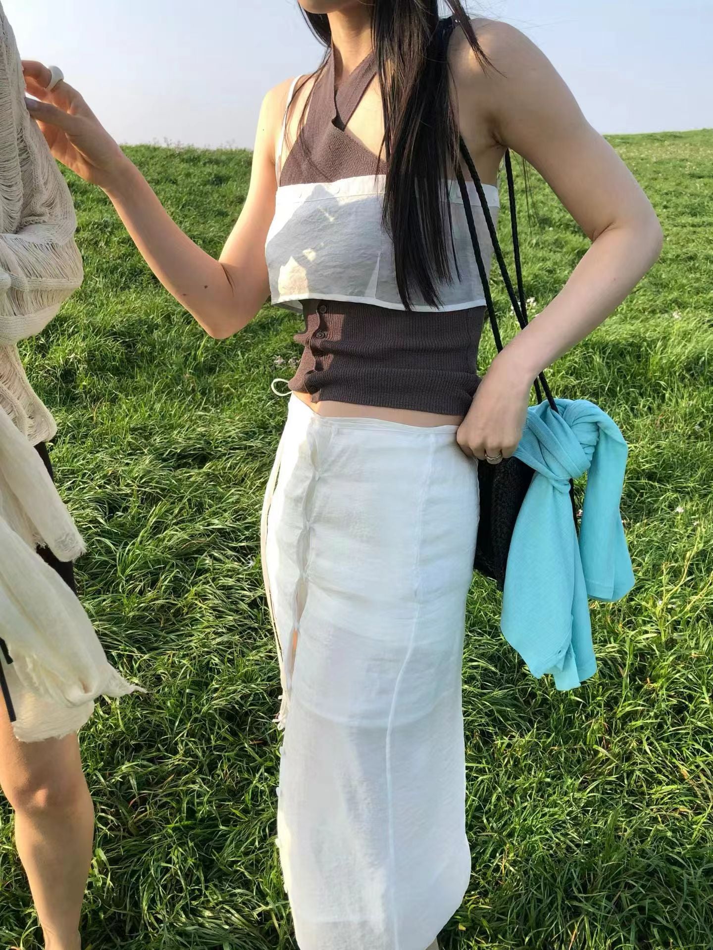 halter neck knitted button vest