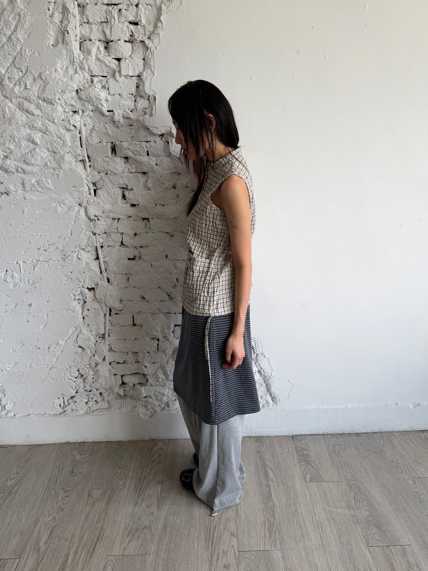Faux two-piece striped cotton culottes