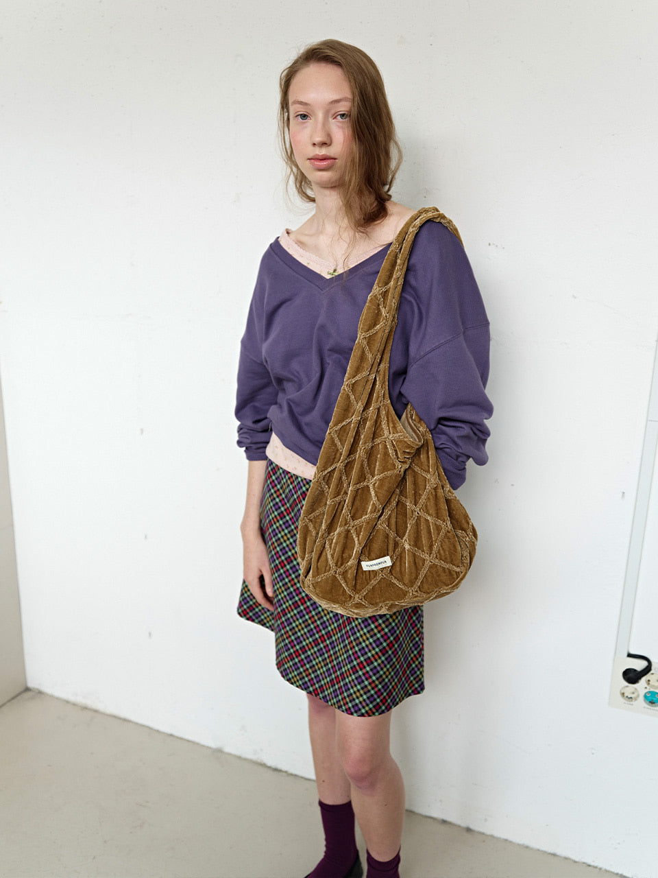 FUN FROM FUN Diamond Velvet Bag, Olive