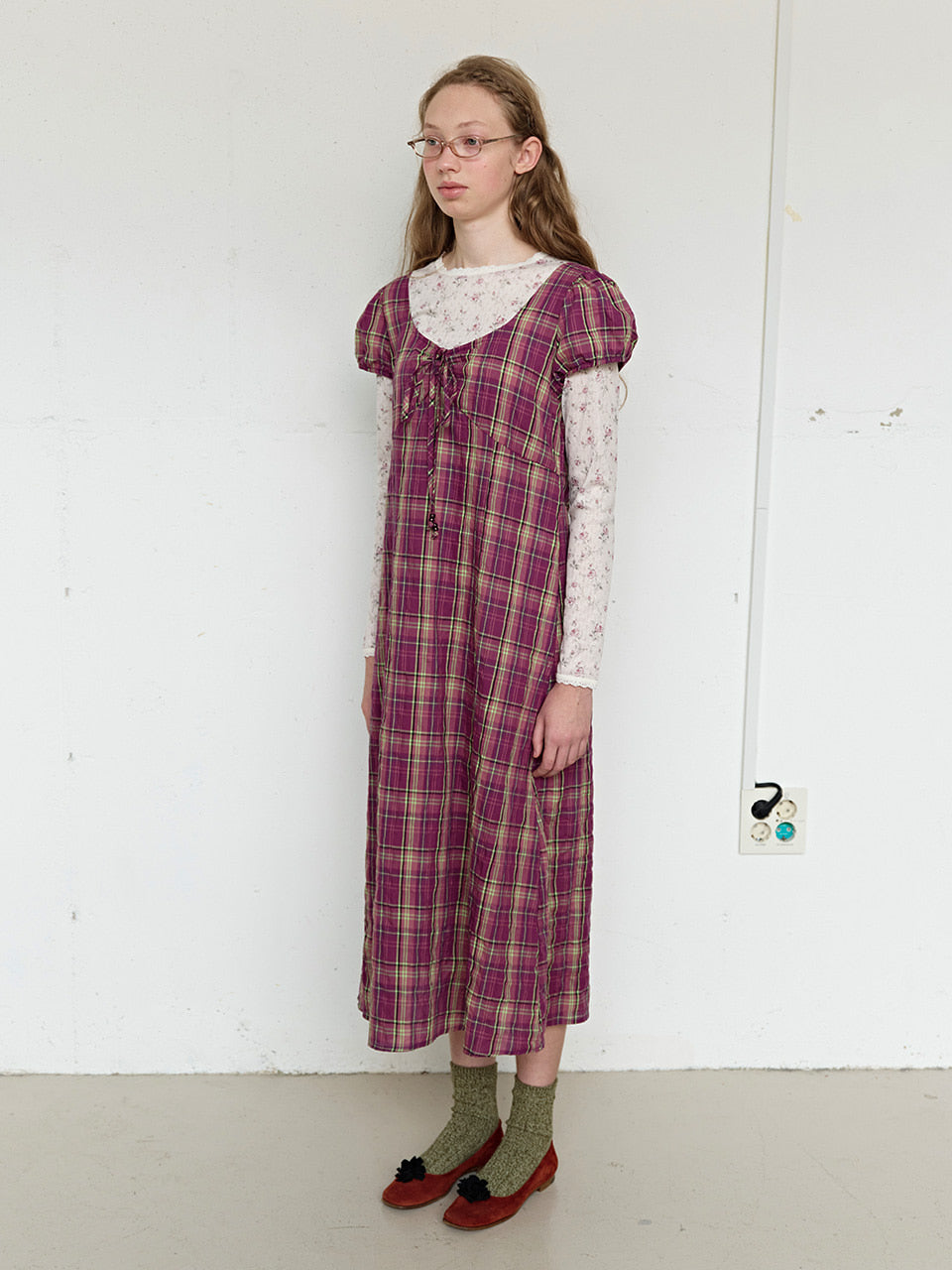 FUN FROM FUN Berry Check Long Dress, Berry