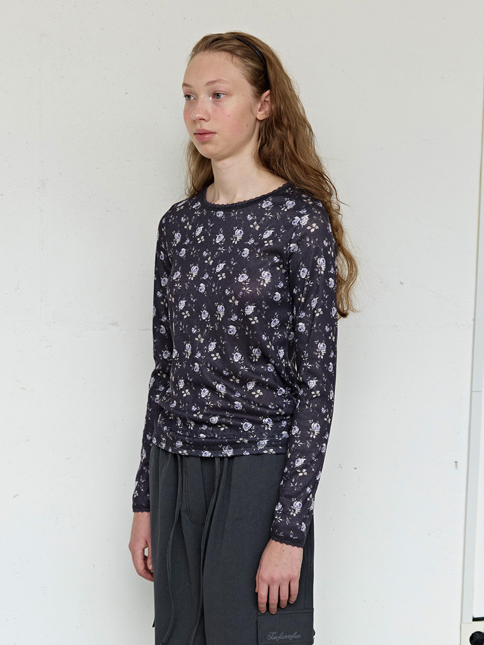FUN FROM FUN Petal Pointelle Tee, Charcoal