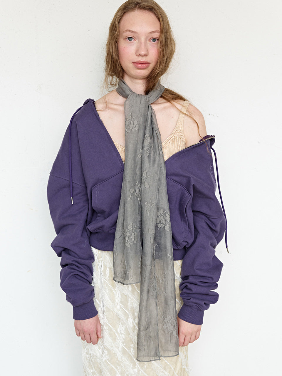 FUN FROM FUN Floral Sheer Scarf, Grey