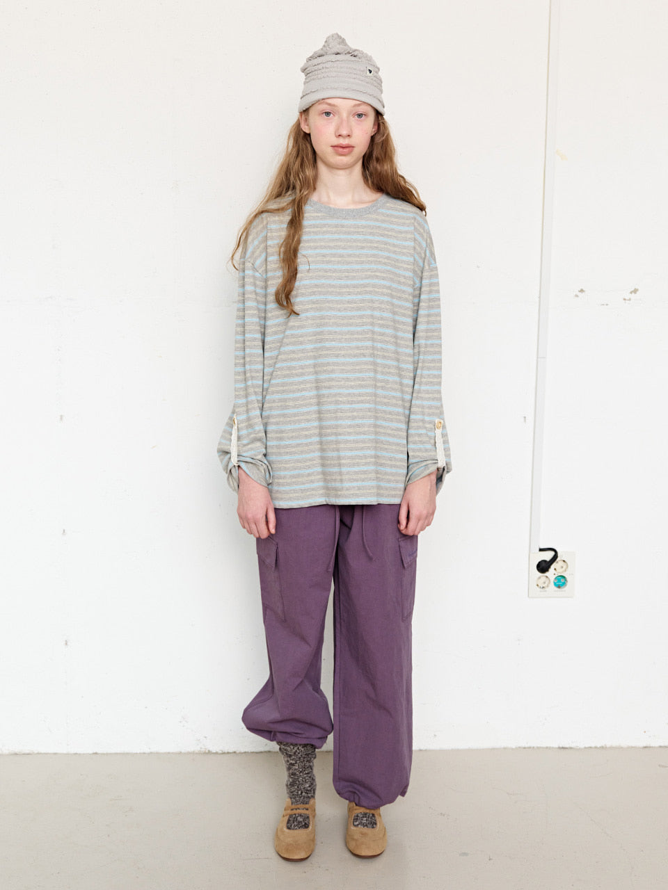 FUN FROM FUN Loose Fit Stripe Tee, Grey