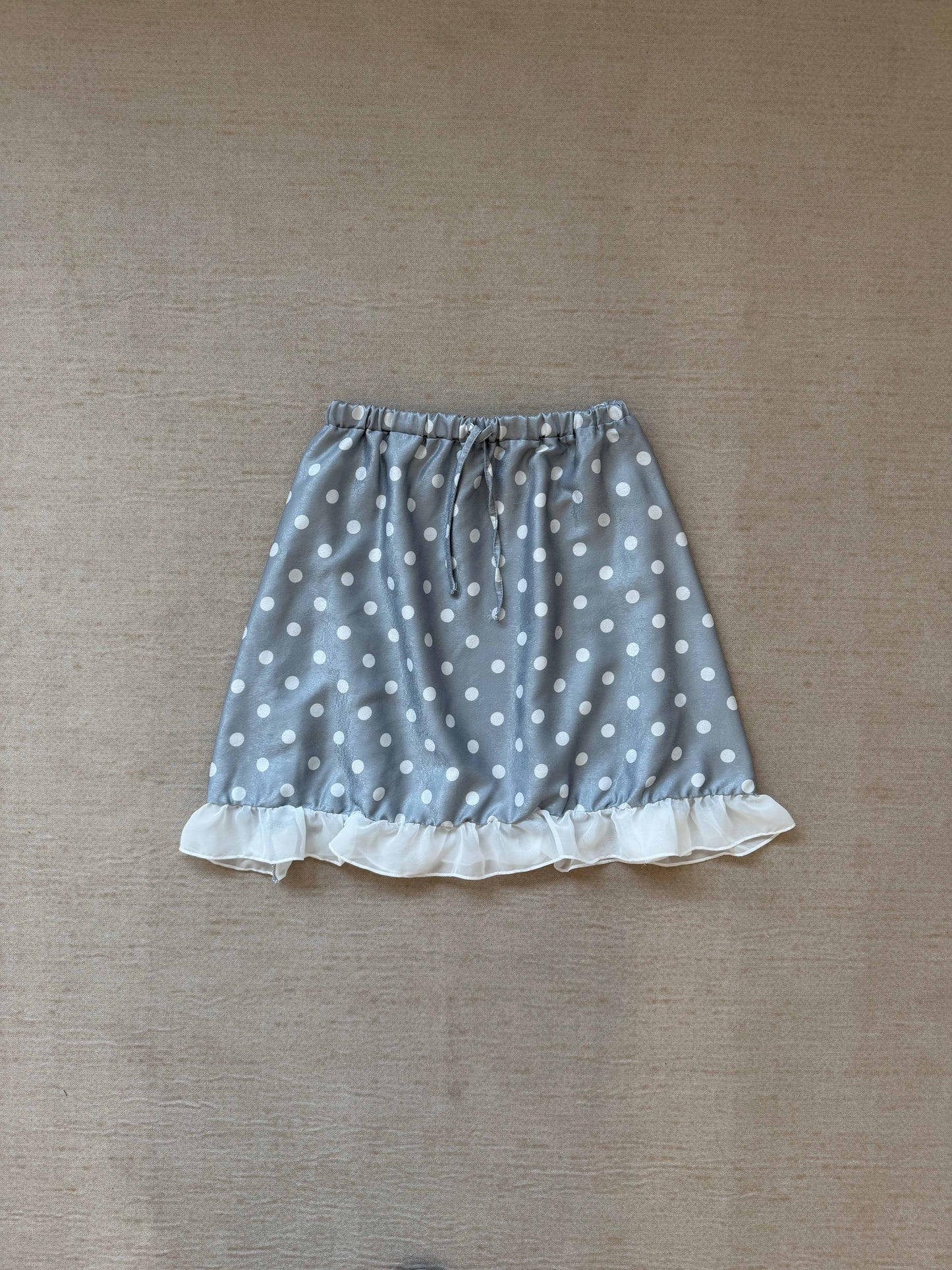 緞面波點蕾絲中長裙