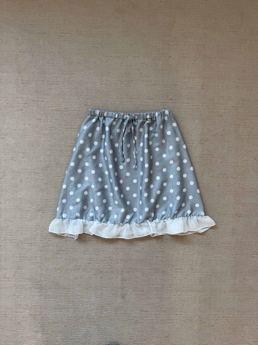 緞面波點蕾絲中長裙