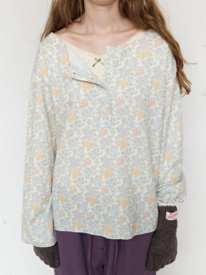 FUN FROM FUN Rustic Waffle Henley Top, Dusty Blue
