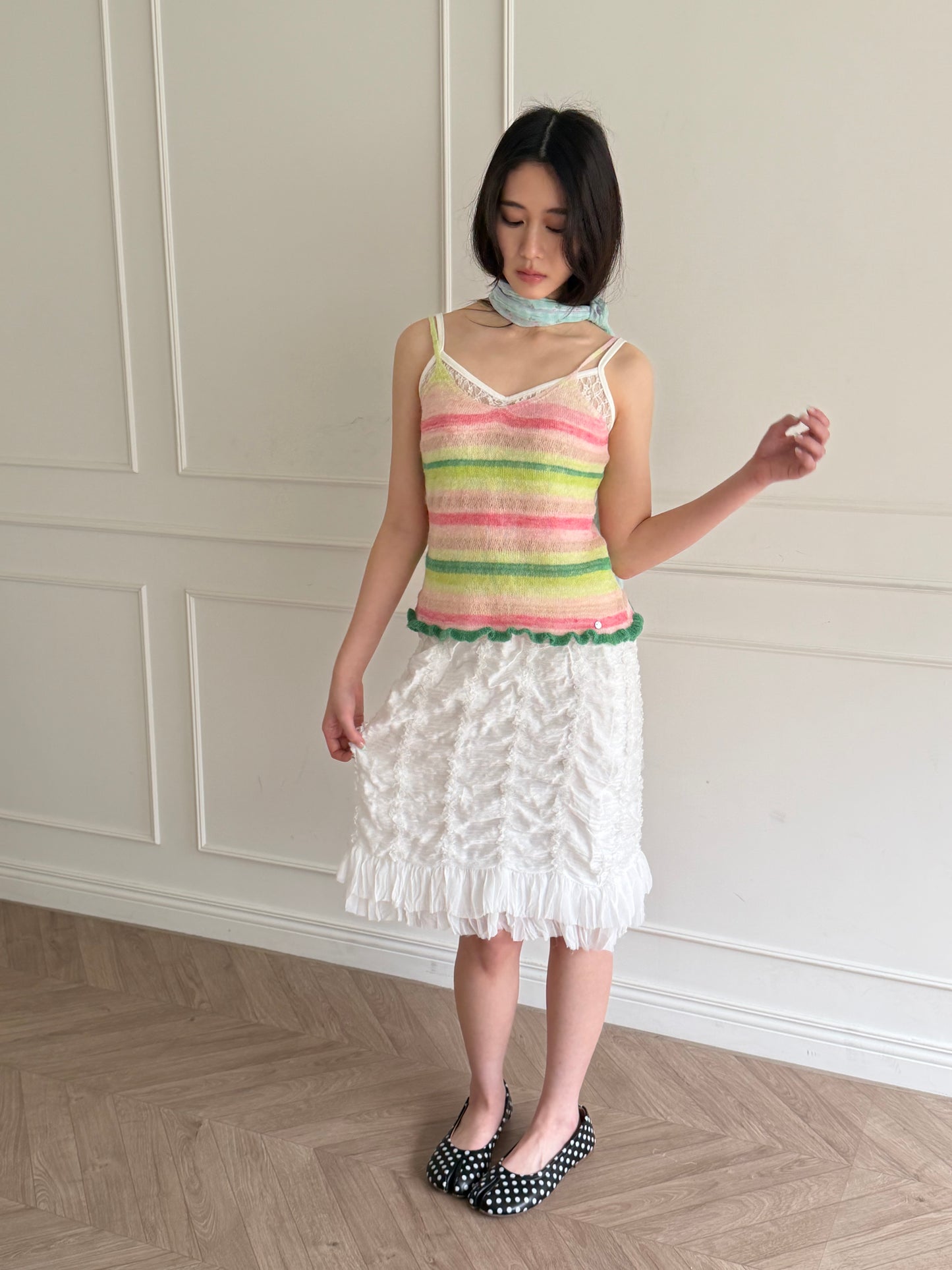 Knit striped spaghetti strap vest