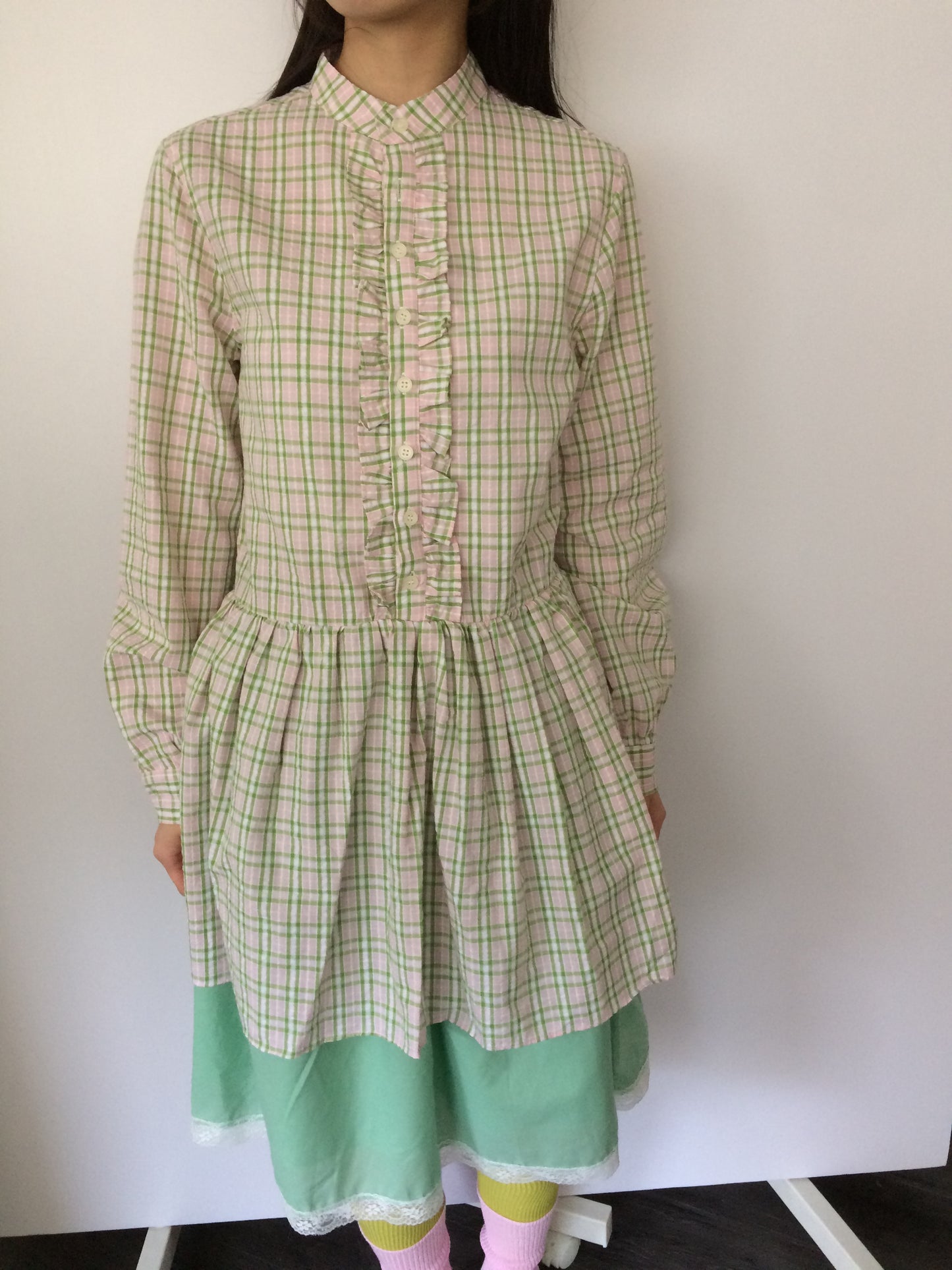 Plaid lace shirt dress