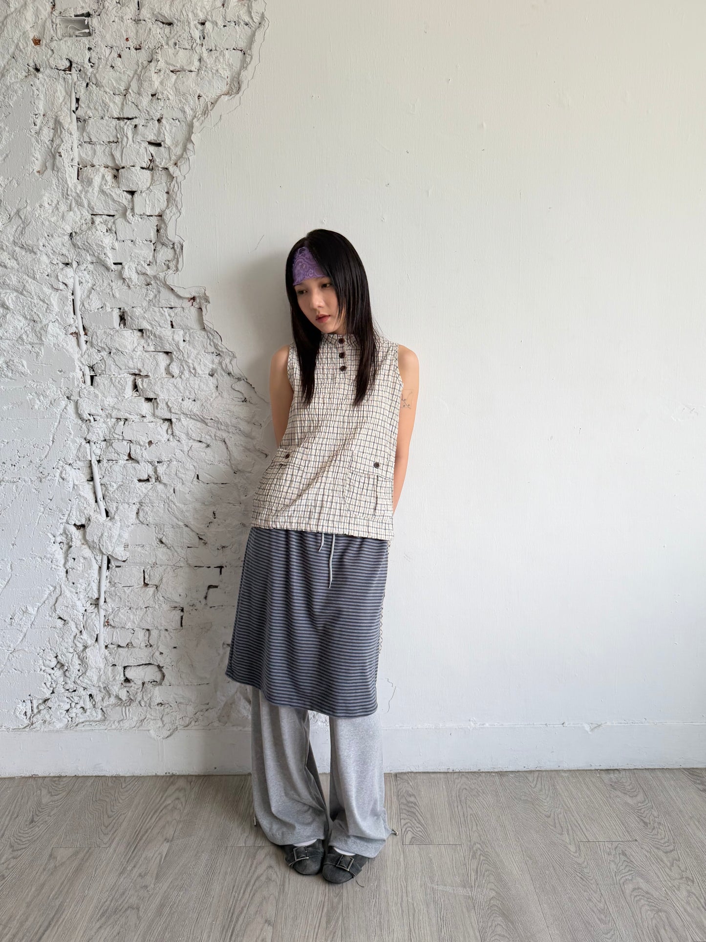 Faux two-piece striped cotton culottes