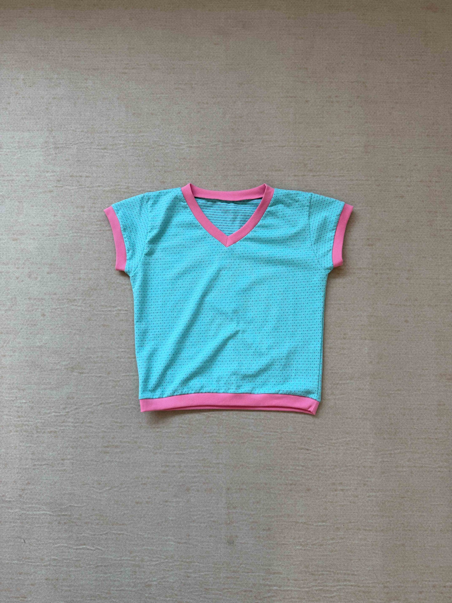 Candy-colored short-sleeved V-neck top