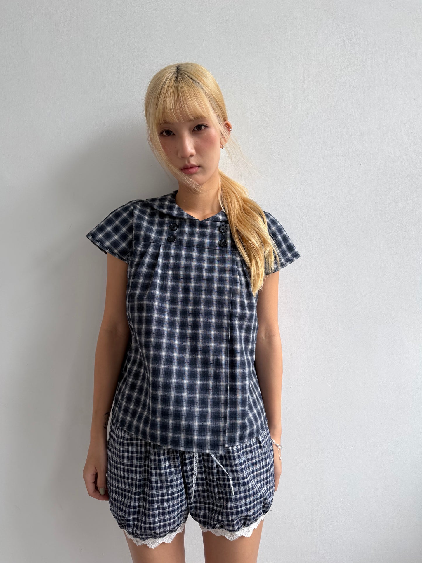 Checked button-up top