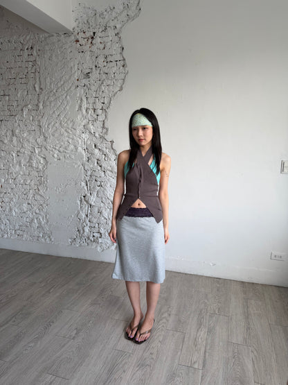 Lace color-blocked cotton skirt