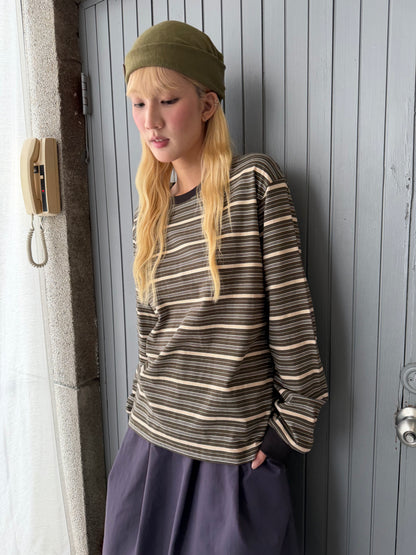 Color-blocked striped loose top