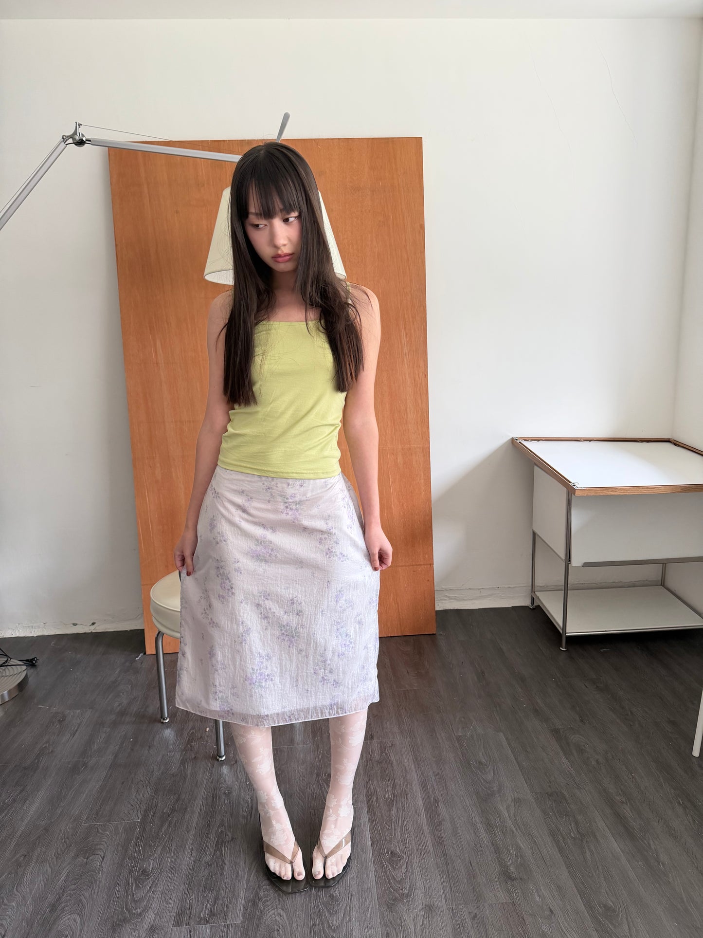 Sheer floral straight skirt