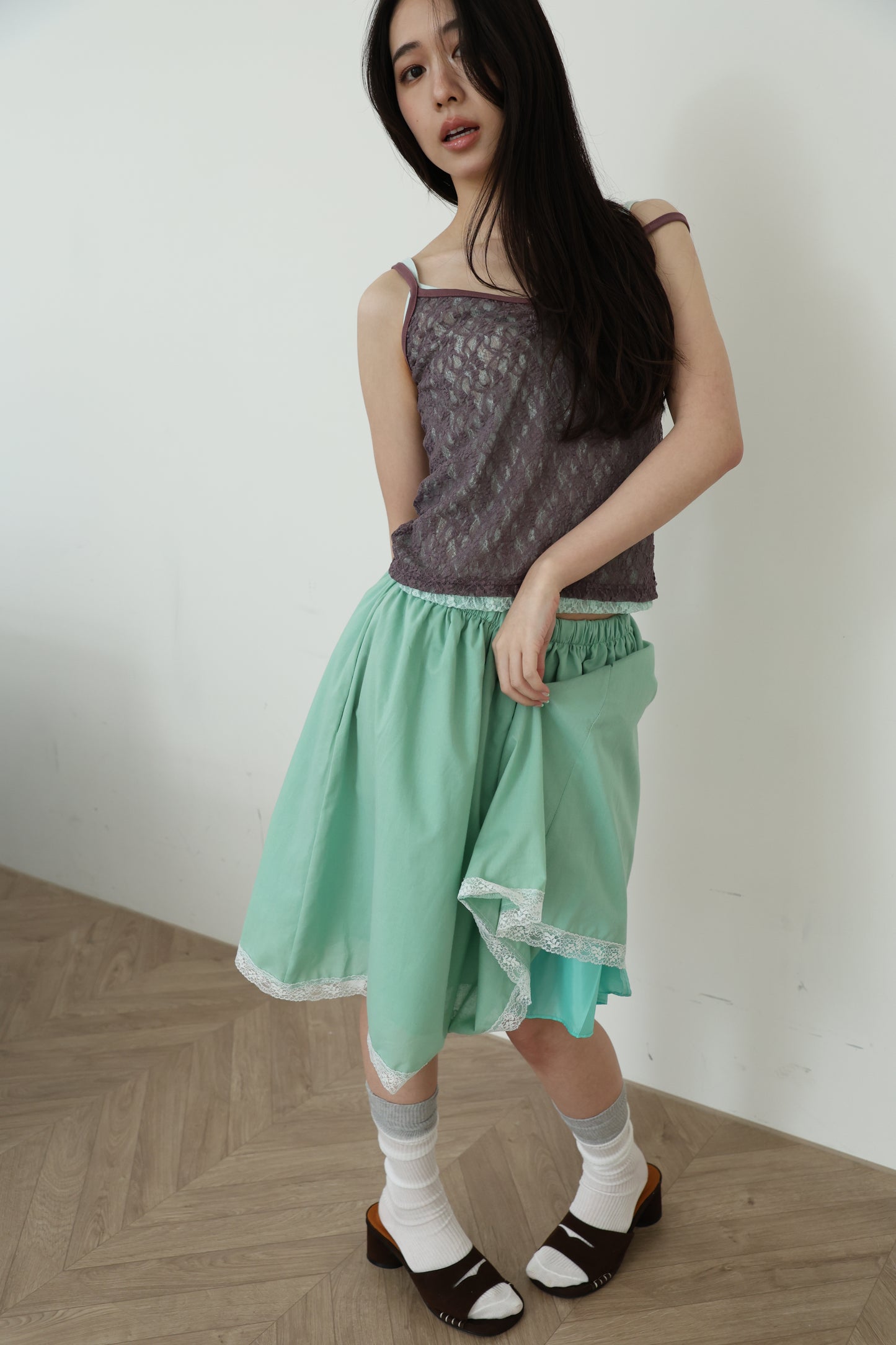 Lace sheer V-neck spaghetti strap vest