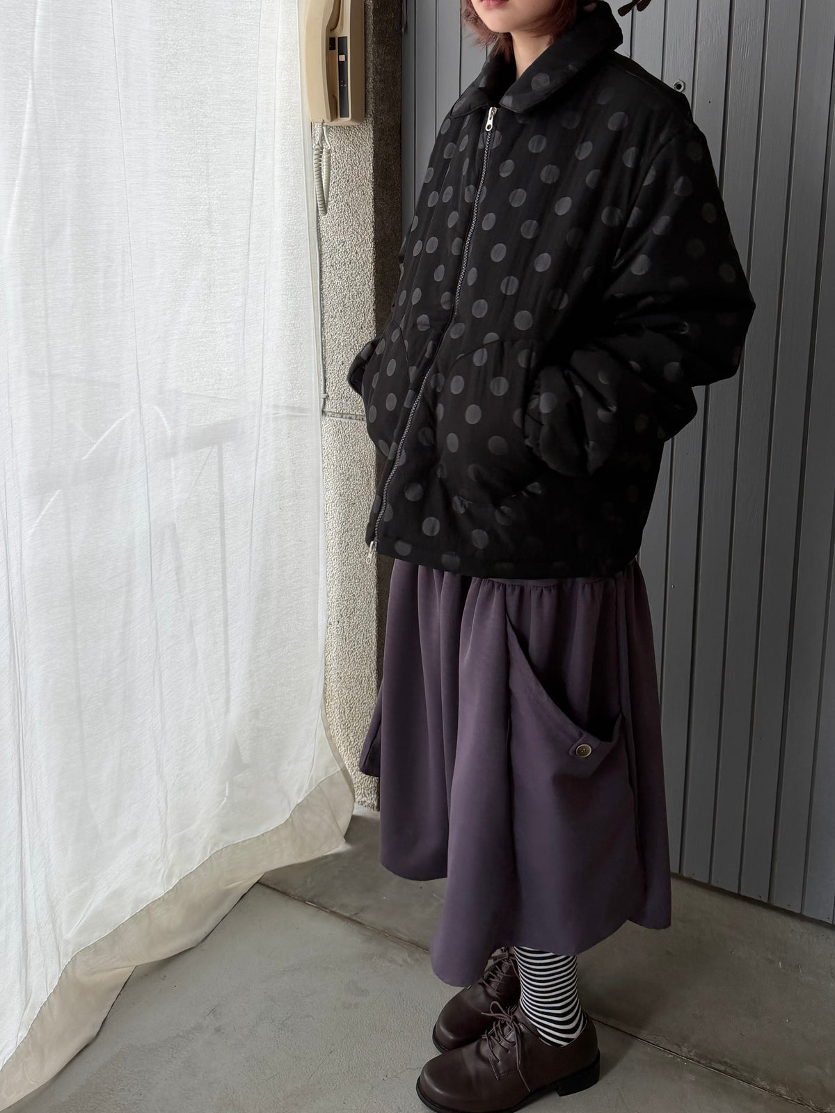 polka dot quilted coat