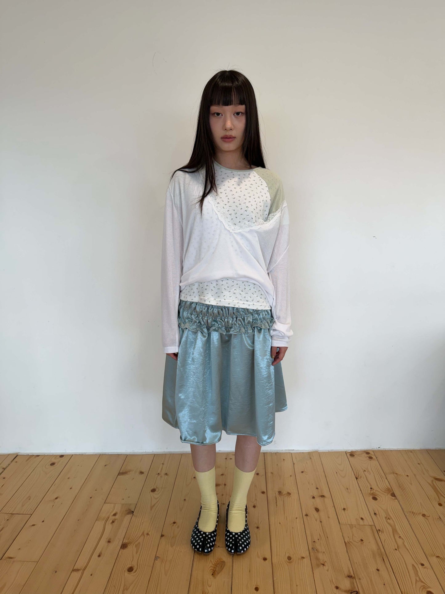 Satin pleated midi skirt