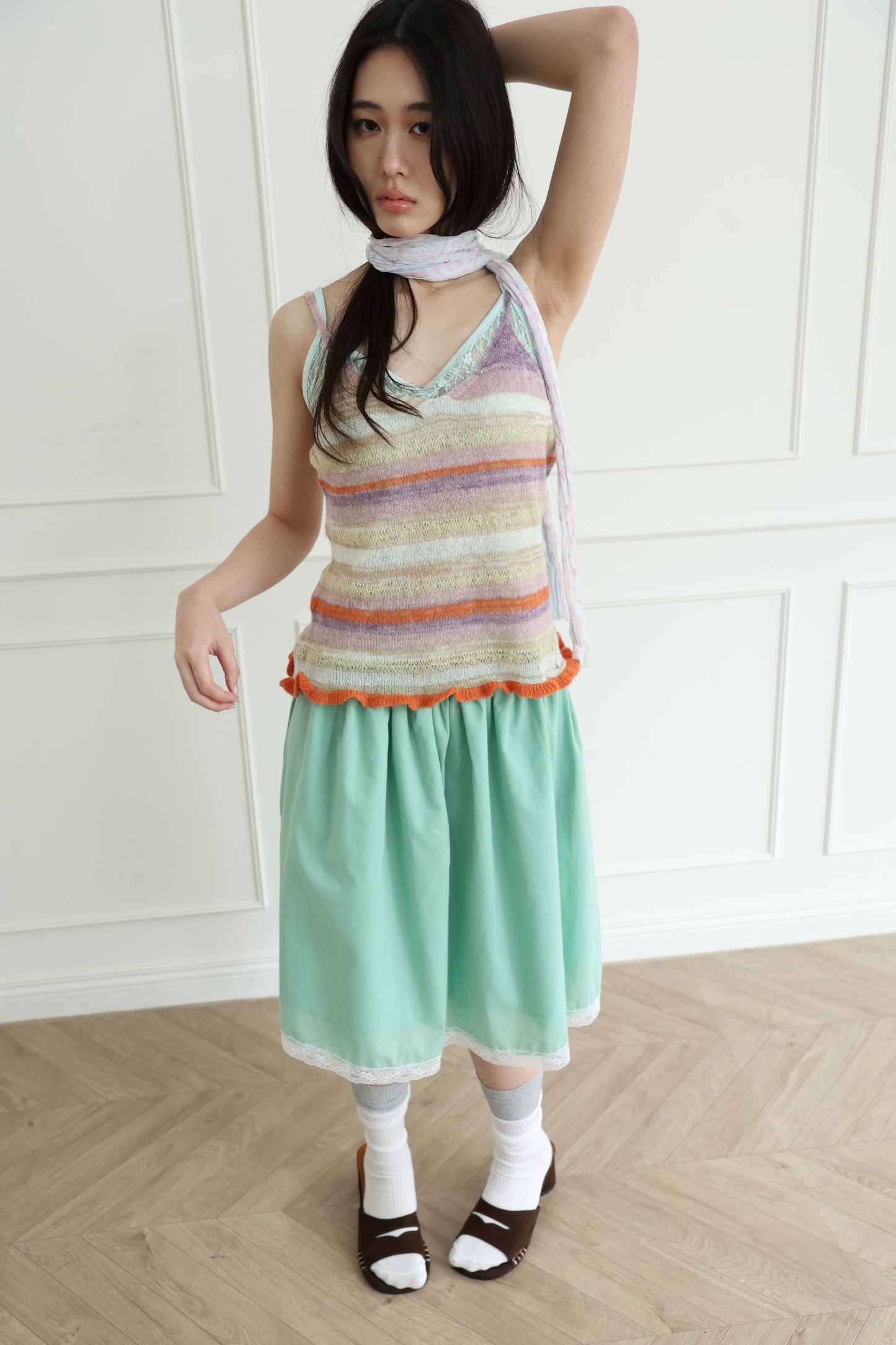 Knit striped spaghetti strap vest