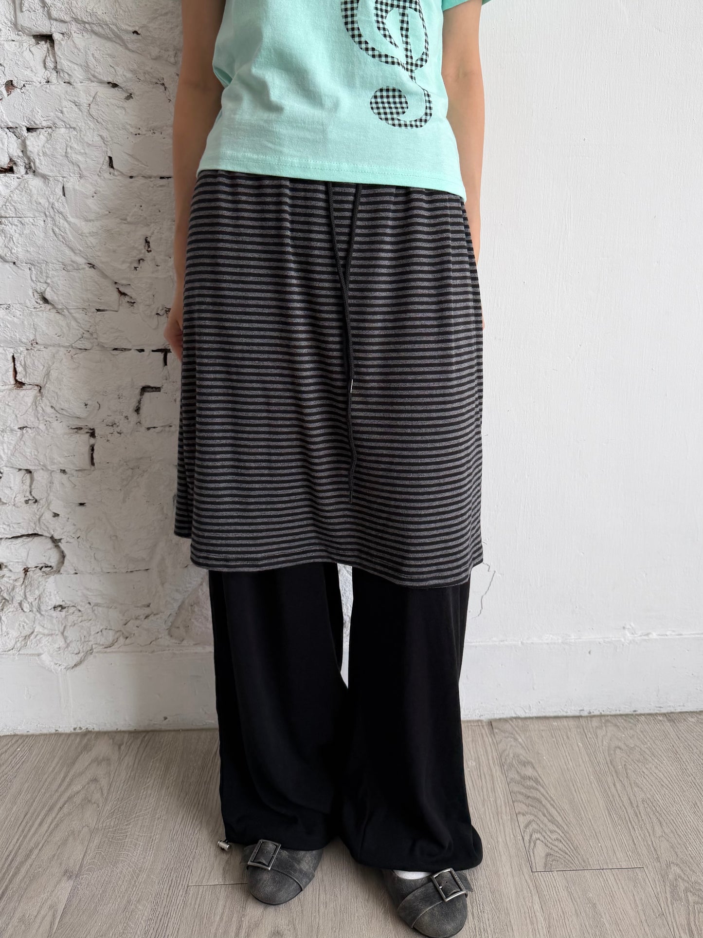 Faux two-piece striped cotton culottes