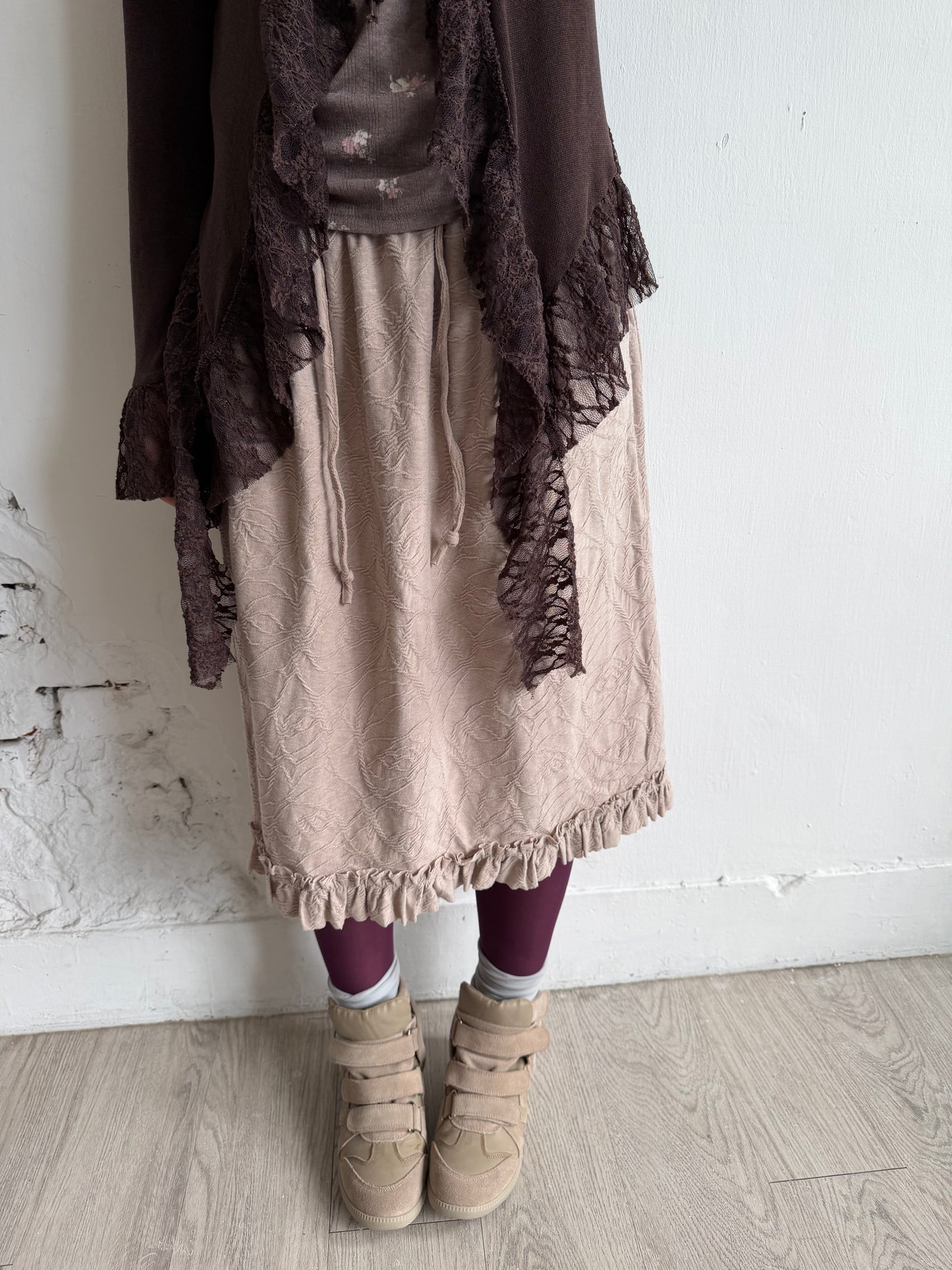 Embossed lace elastic cotton skirt