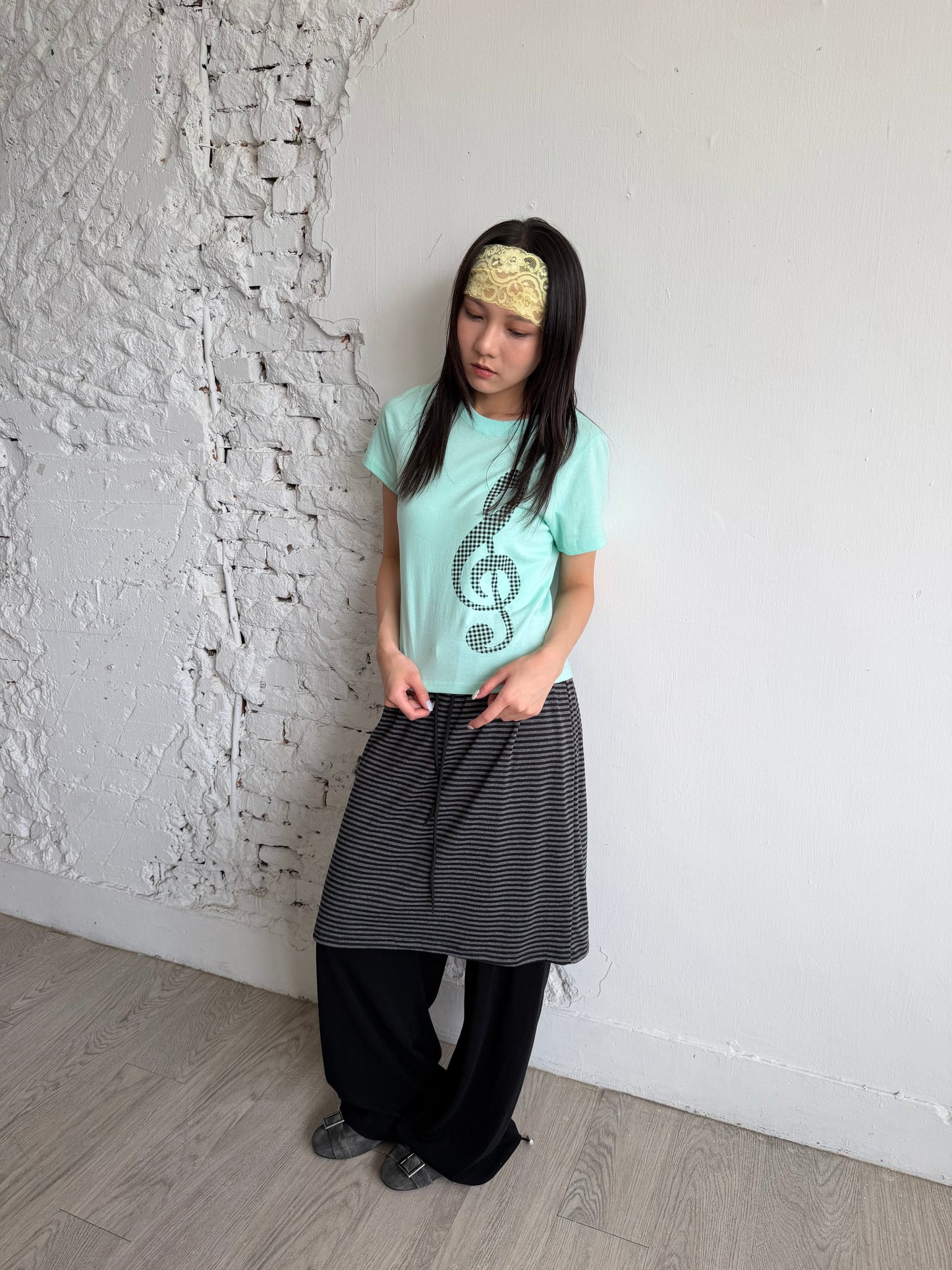 Faux two-piece striped cotton culottes