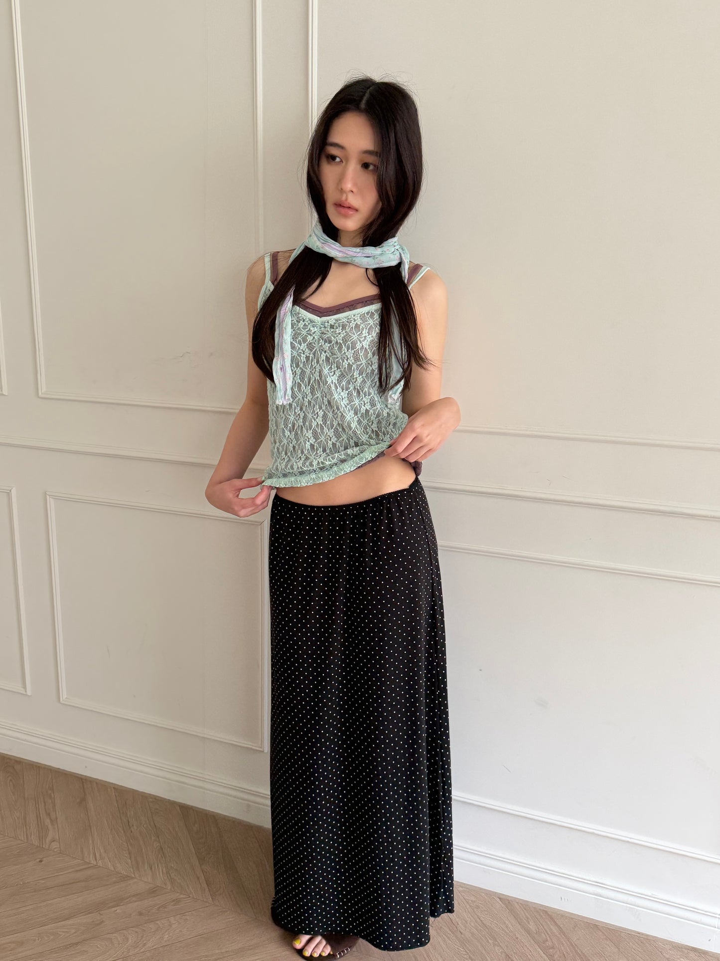 Elastic polka dot maxi dress