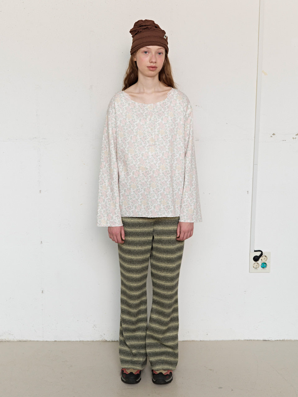 FUN FROM FUN Rustic Waffle Henley Top, Cream