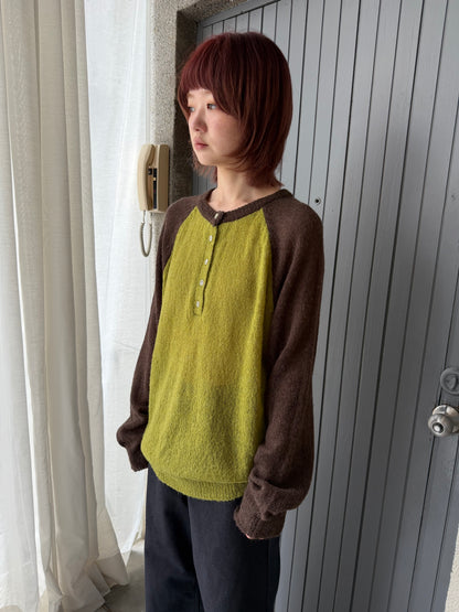Henley collar knit raglan top