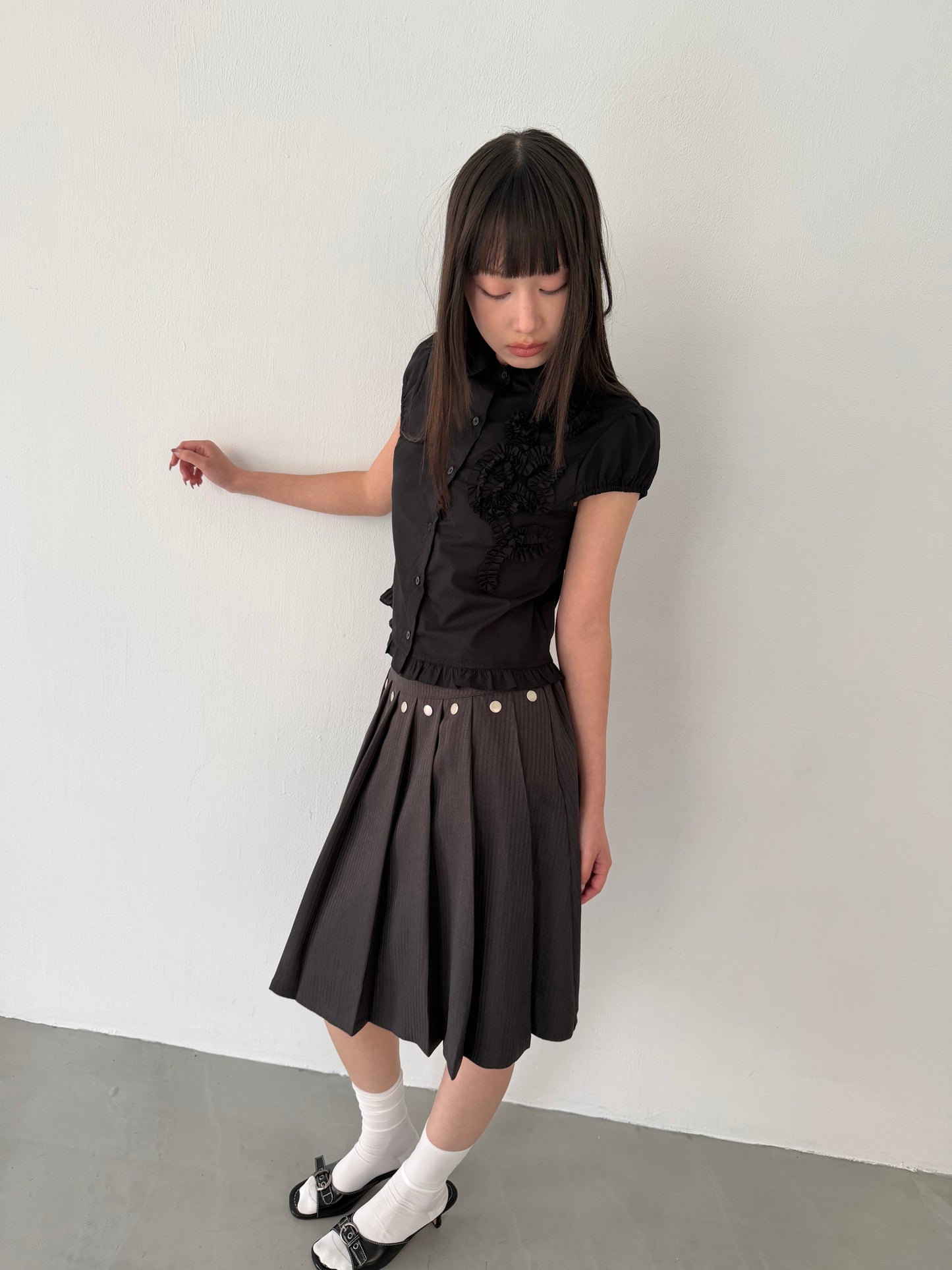 Studded striped suit pleated skirt