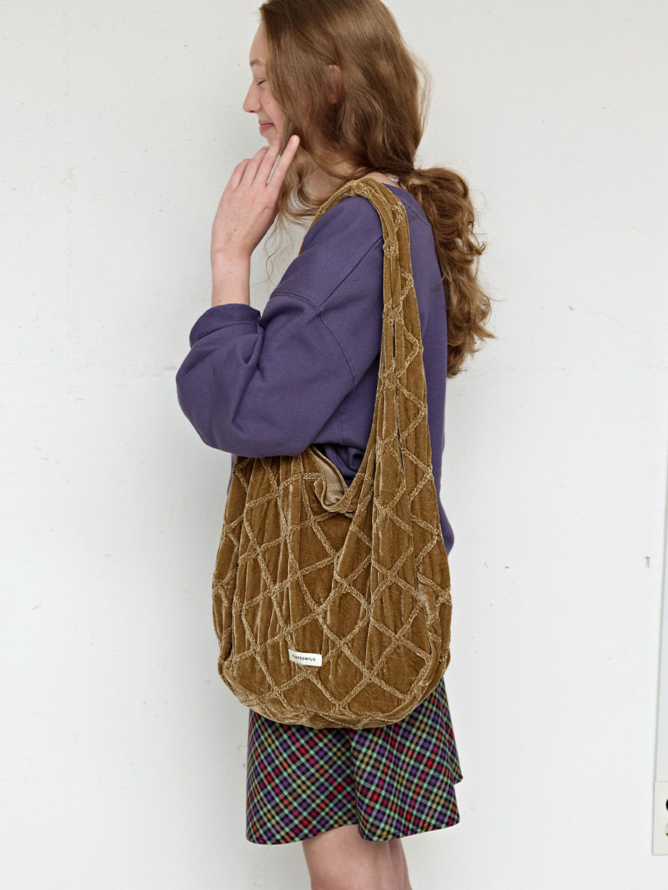 FUN FROM FUN Diamond Velvet Bag, Olive