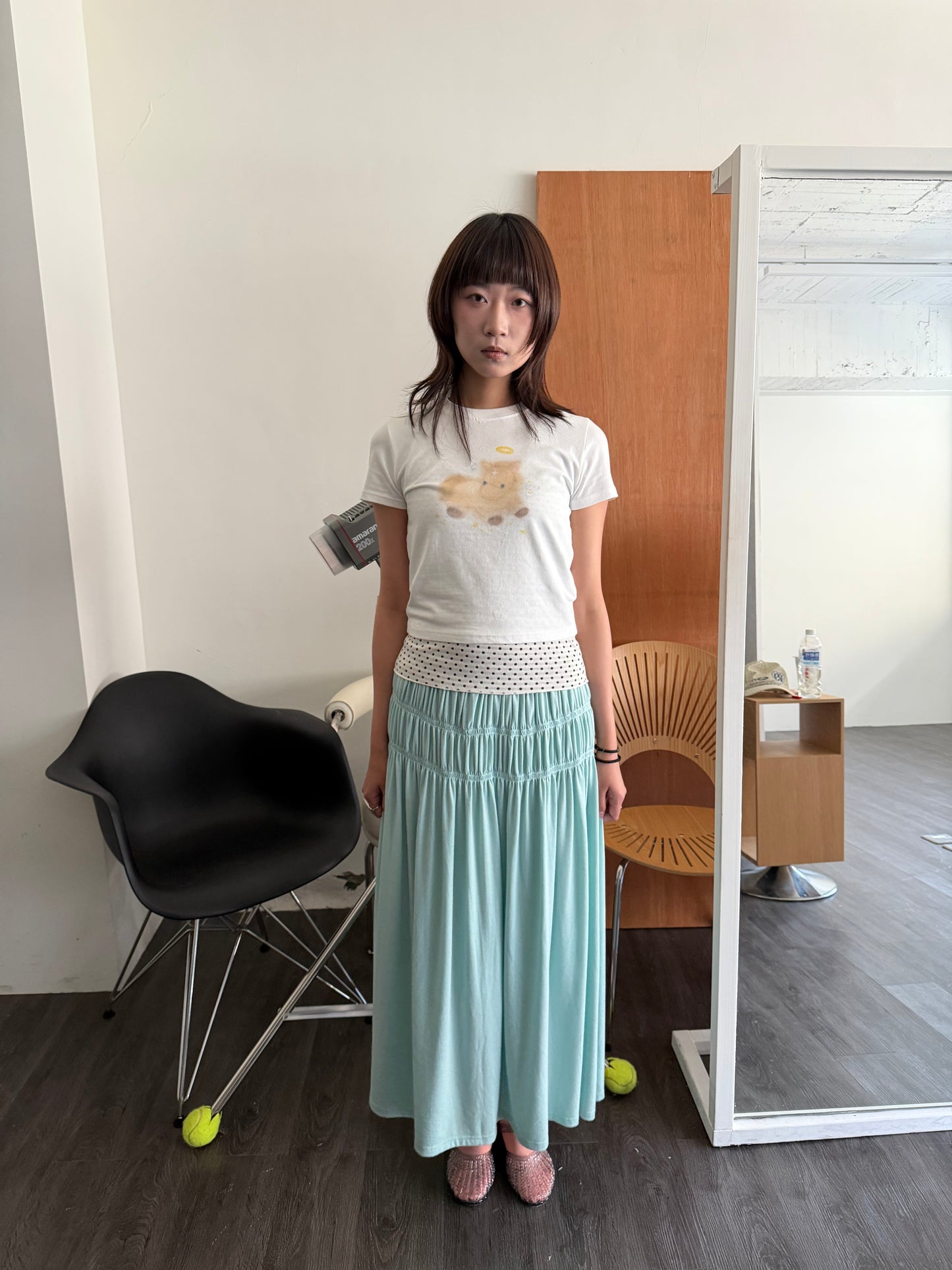 圓點條紋掛脖上衣