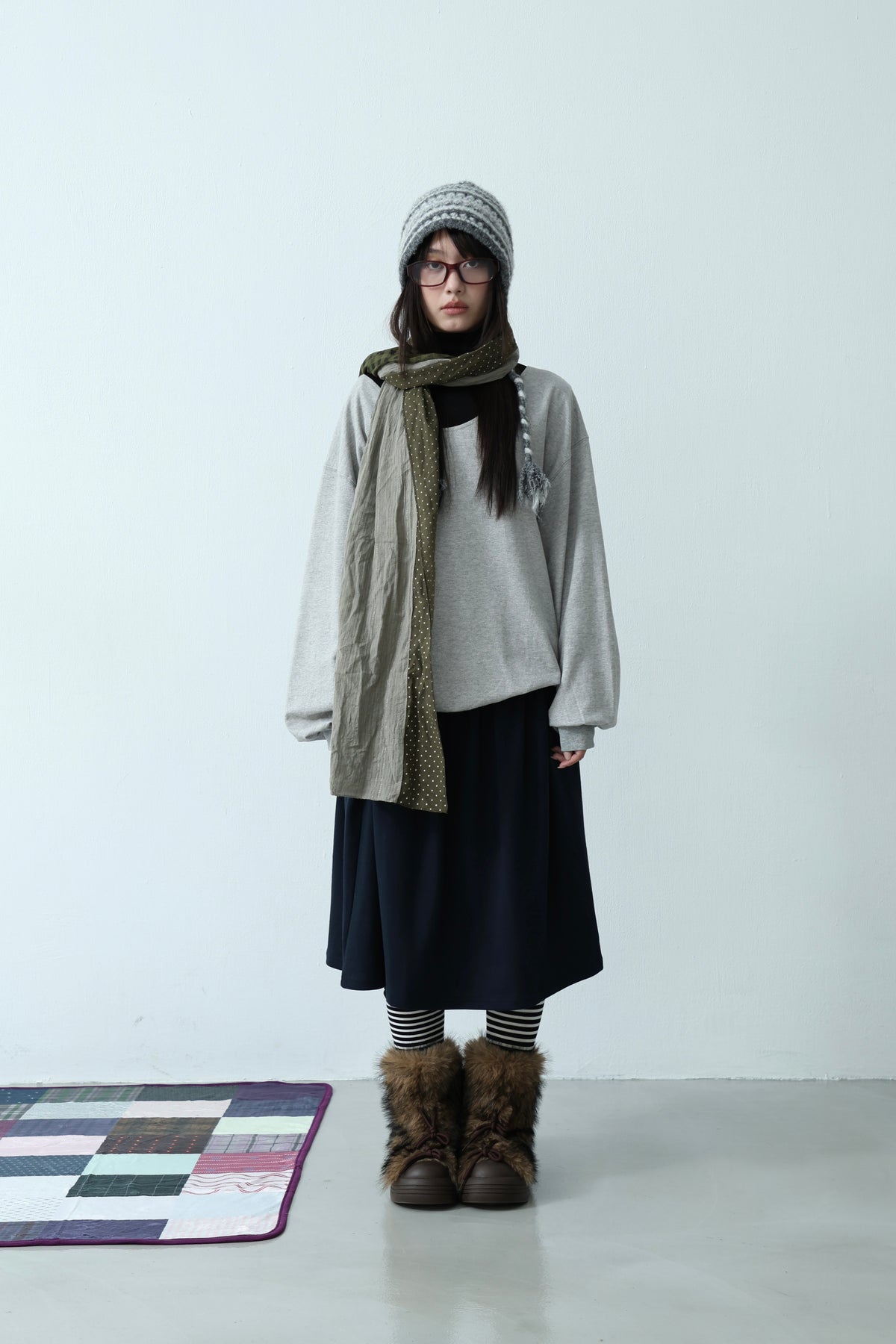 Double checkered polka dot scarf